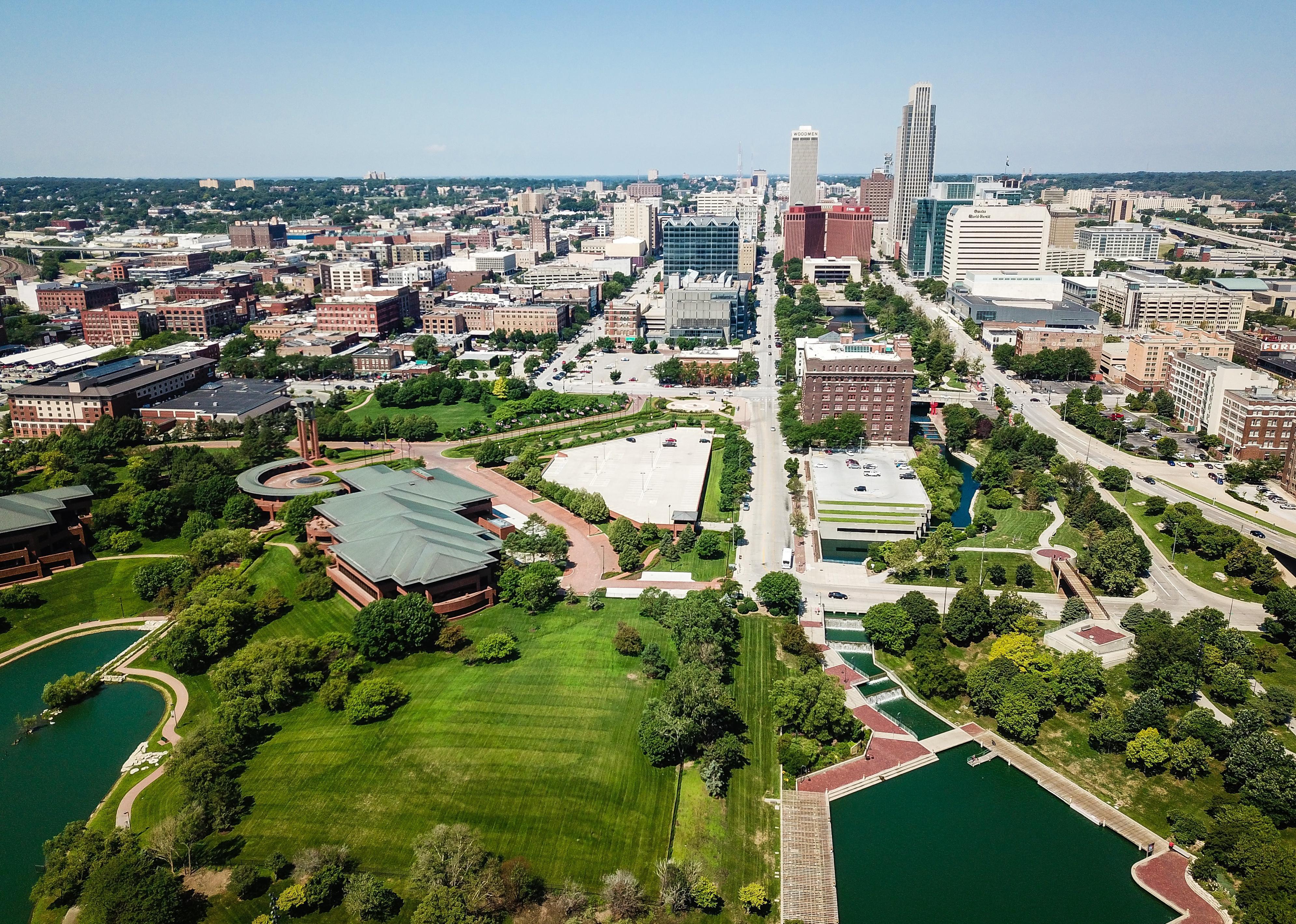 Aerial view of downtown Omaha, Nebraska.