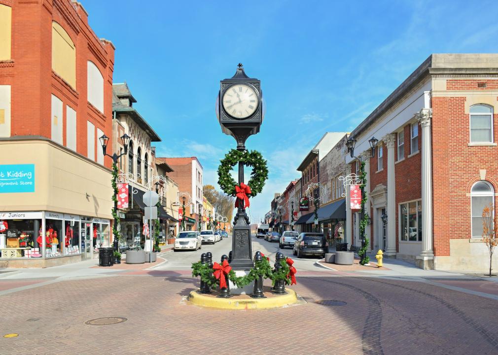 Downtown Cape Girardeau during Christmas with decorations.