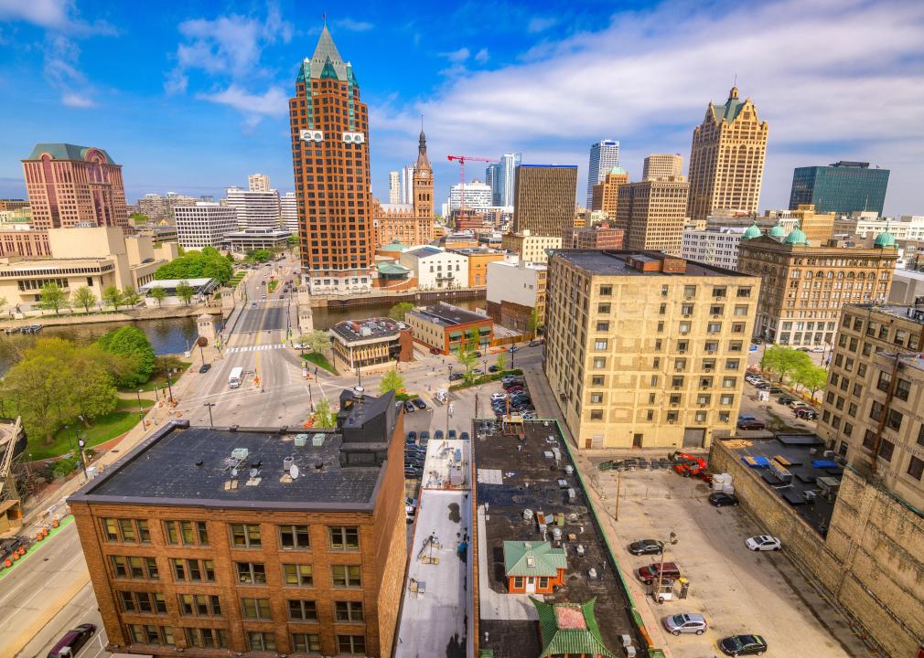 Aerial view of downtown Milwaukee.