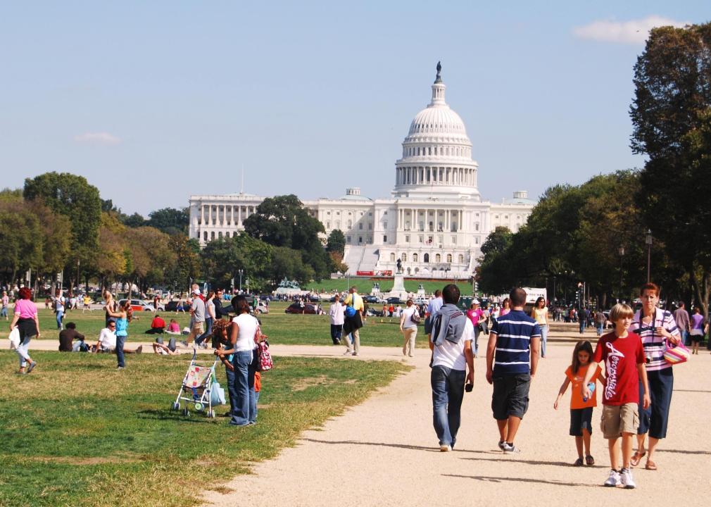 A view from The Mall looking toward the U.S. Capitol Building.