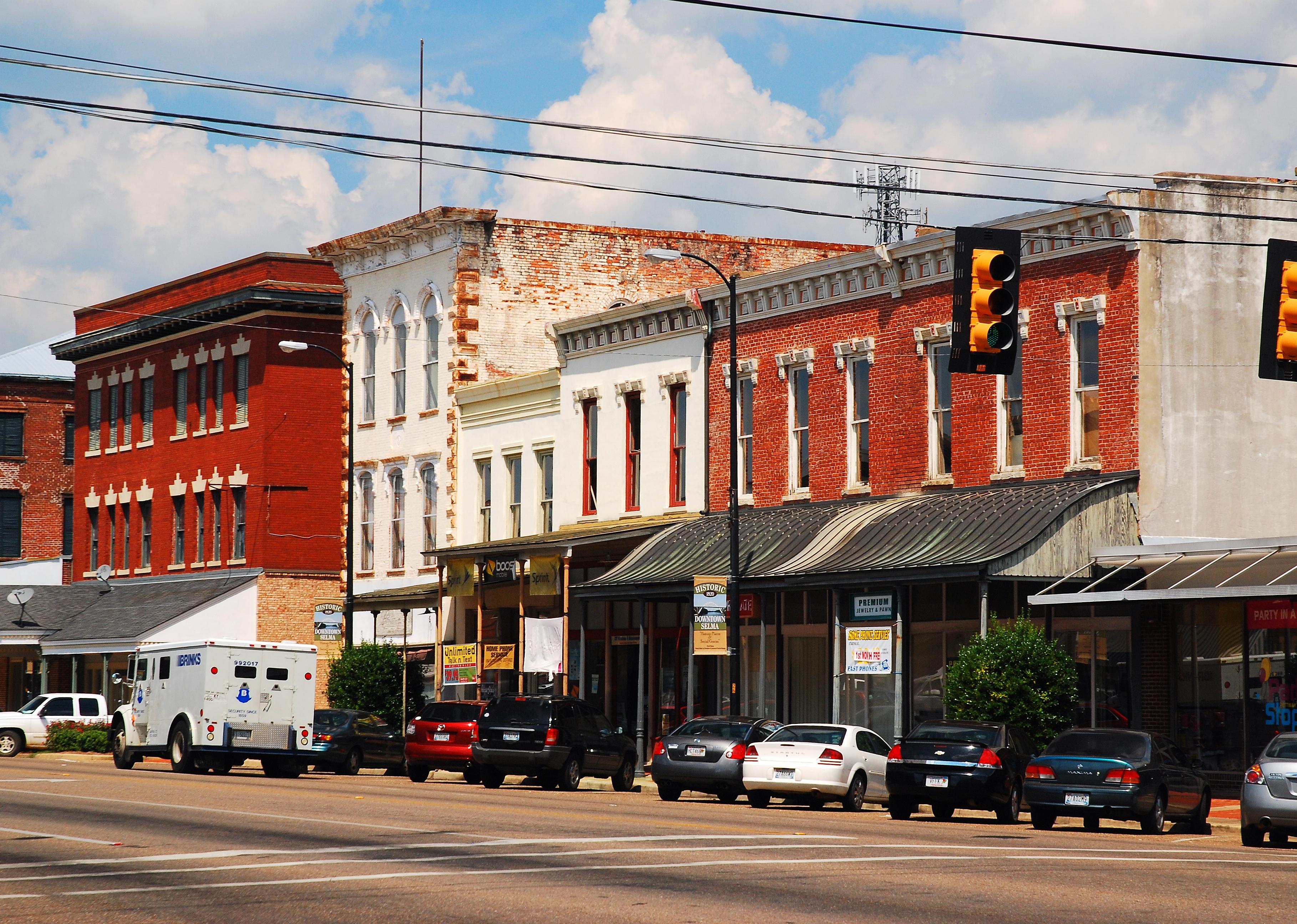 View of downtown business district of Selma, Alabama.