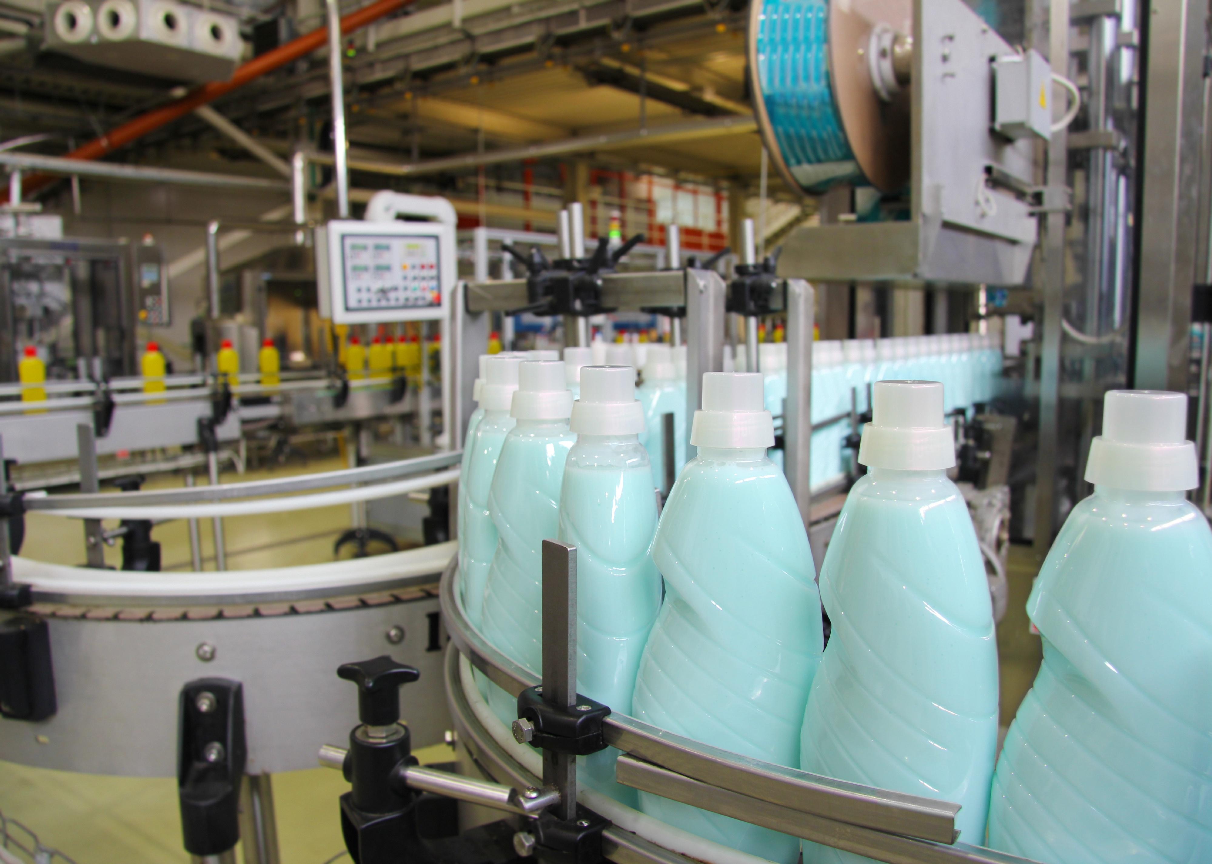 Liquid Detergent on Automated Production Line.