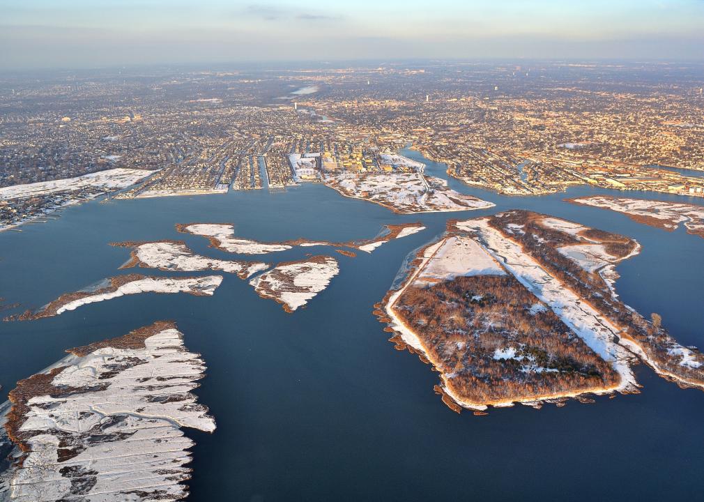 Aerial view of the Long Island's south coast.