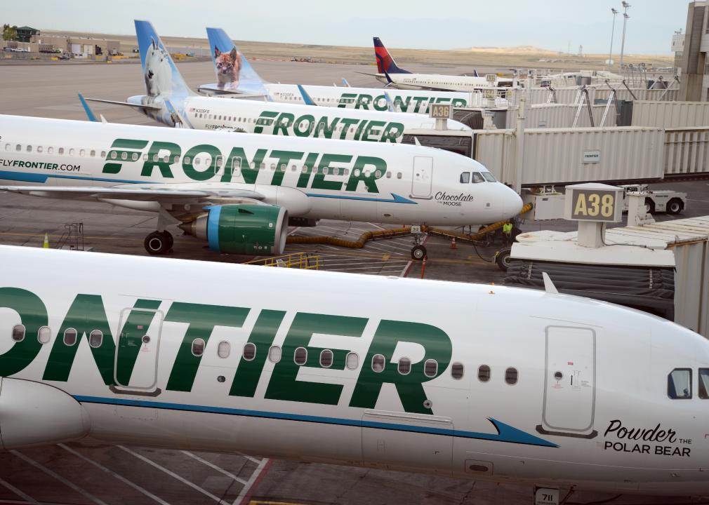 Frontier Airlines with aircraft at gate