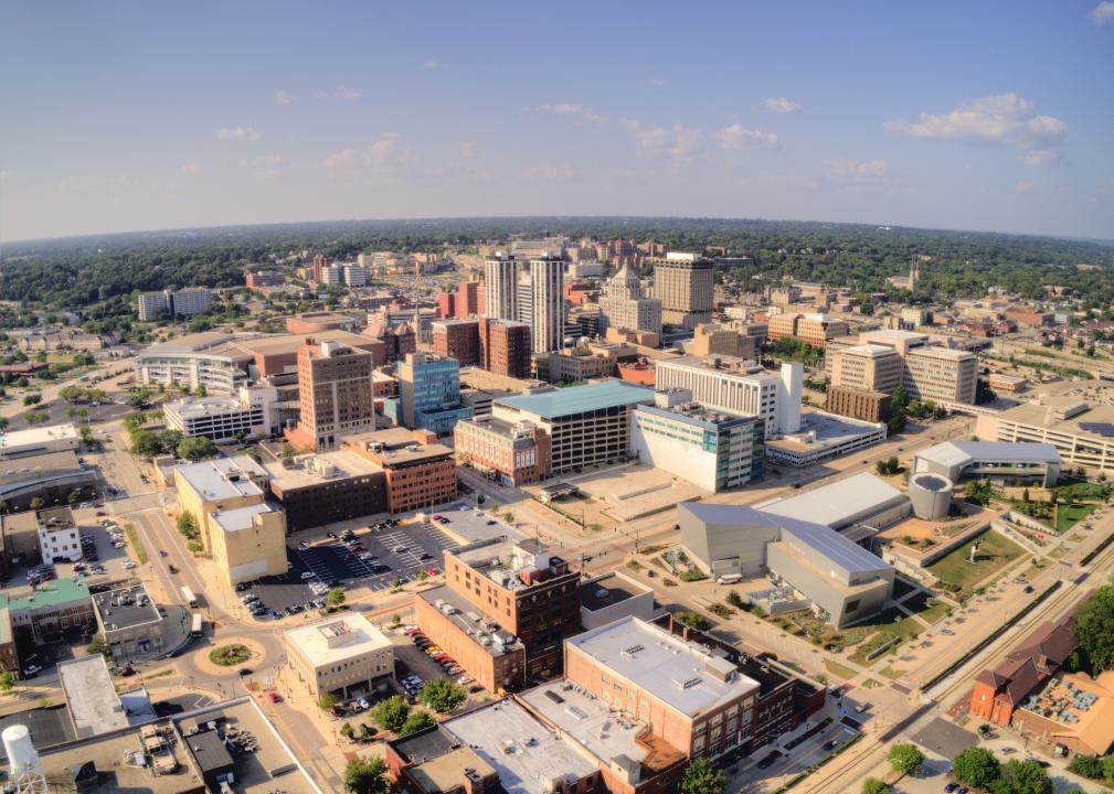 Aerial of the city of Peoria, Illinois in summer
