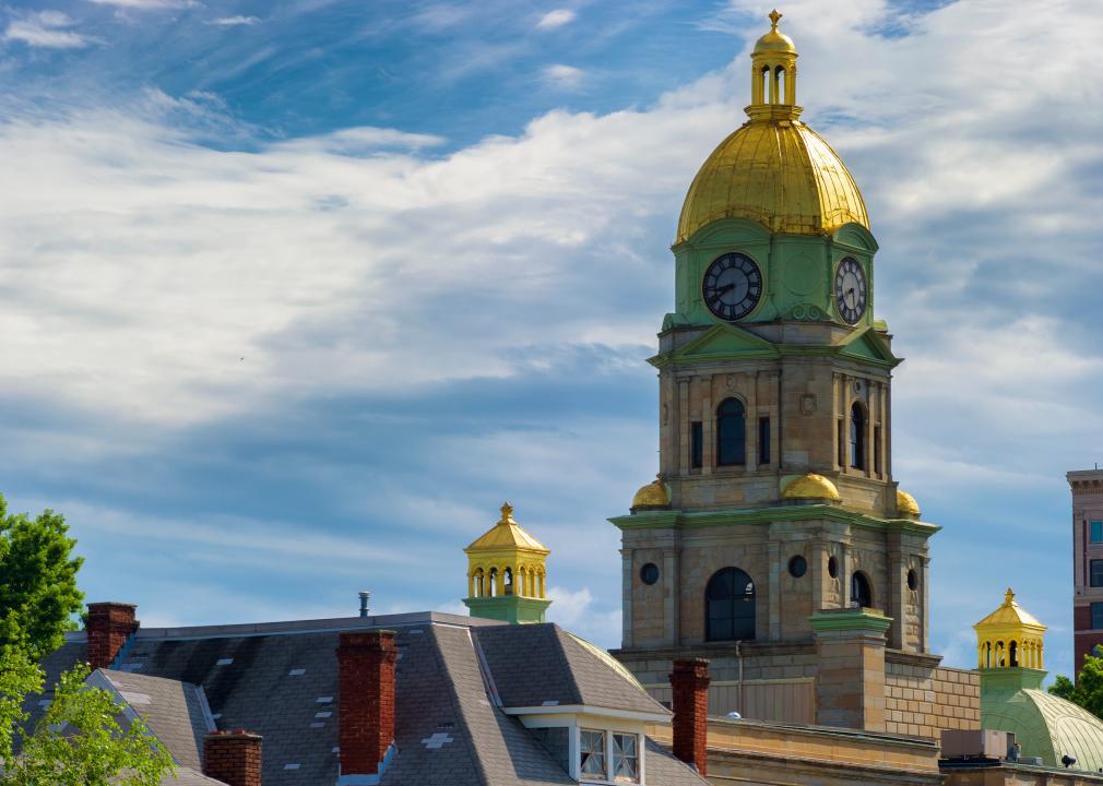 Clock and golden dome of Huntington, West Virginia.