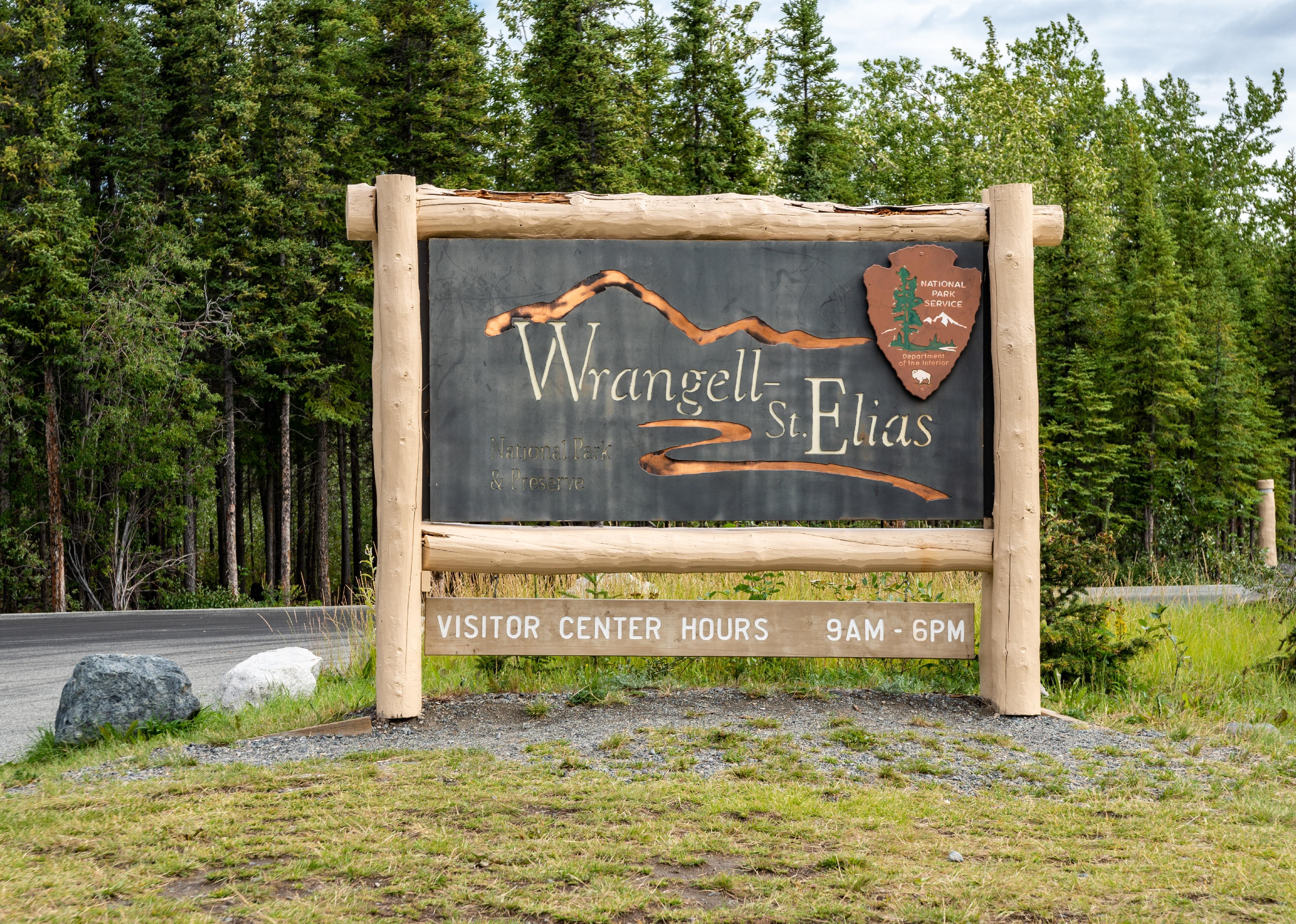 Sign for Wrangell-St. Elias National Park in Alaska.