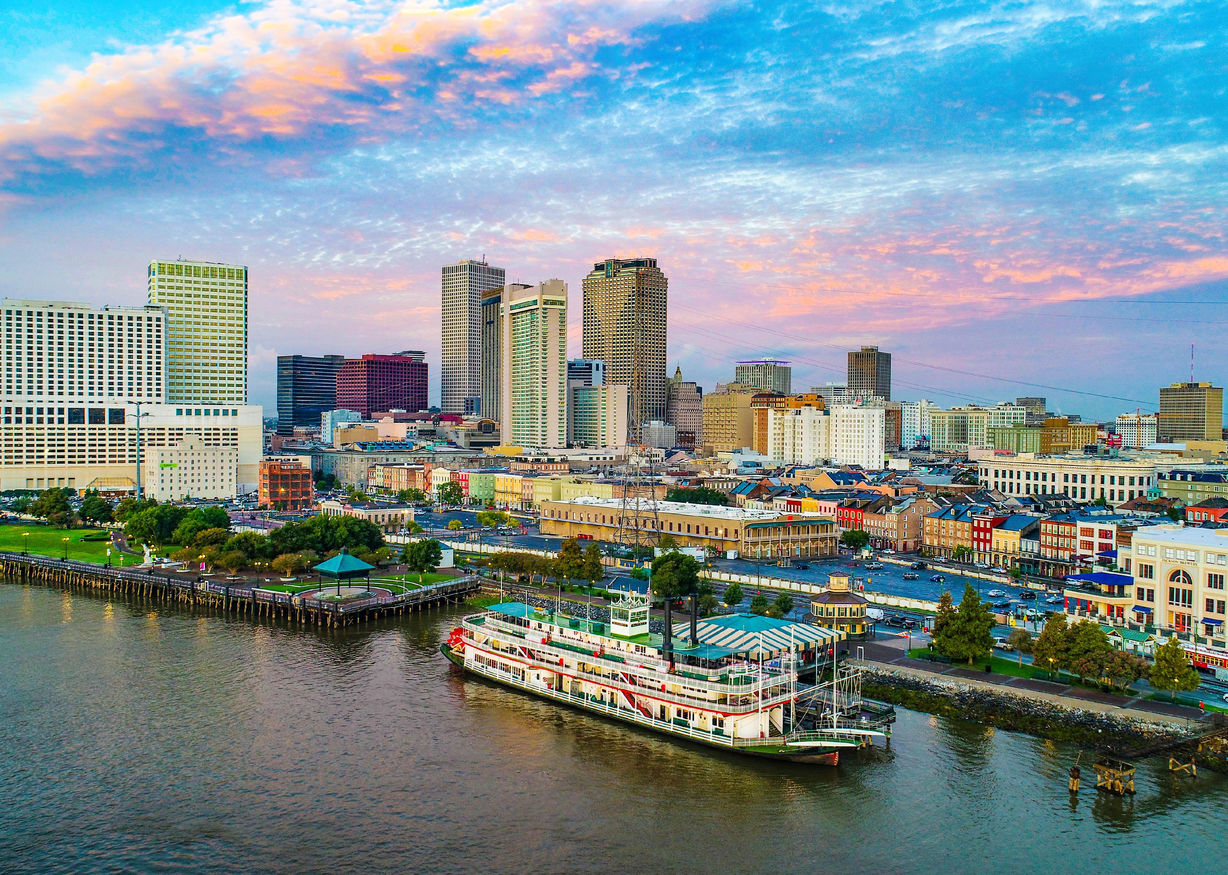 New Orleans Downtown Skyline Aerial.