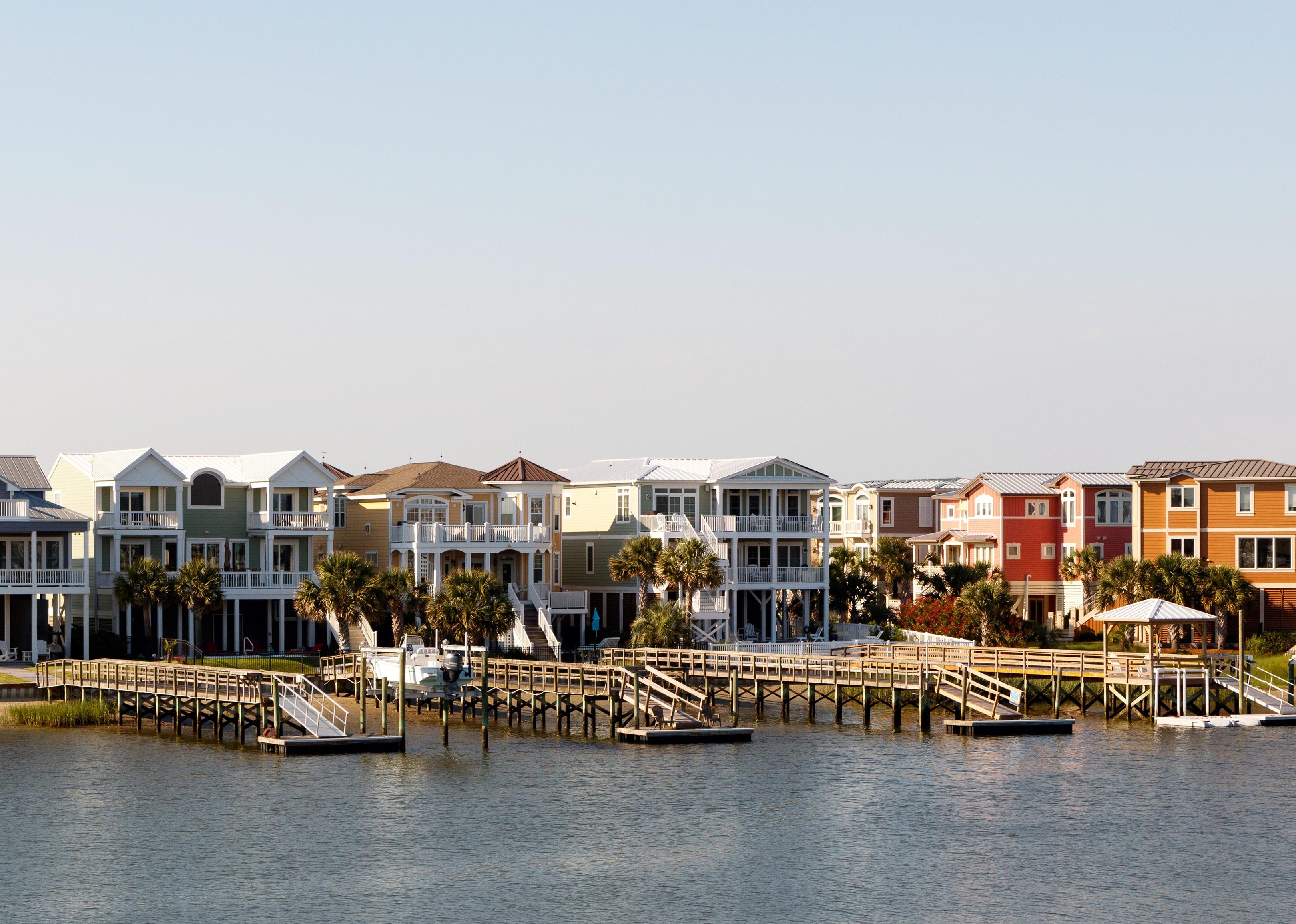 Waterfront condos with boat docks.