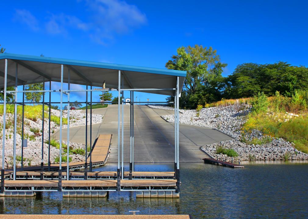 Giant boat ramp landscape at Saylorville Lake near Polk City.