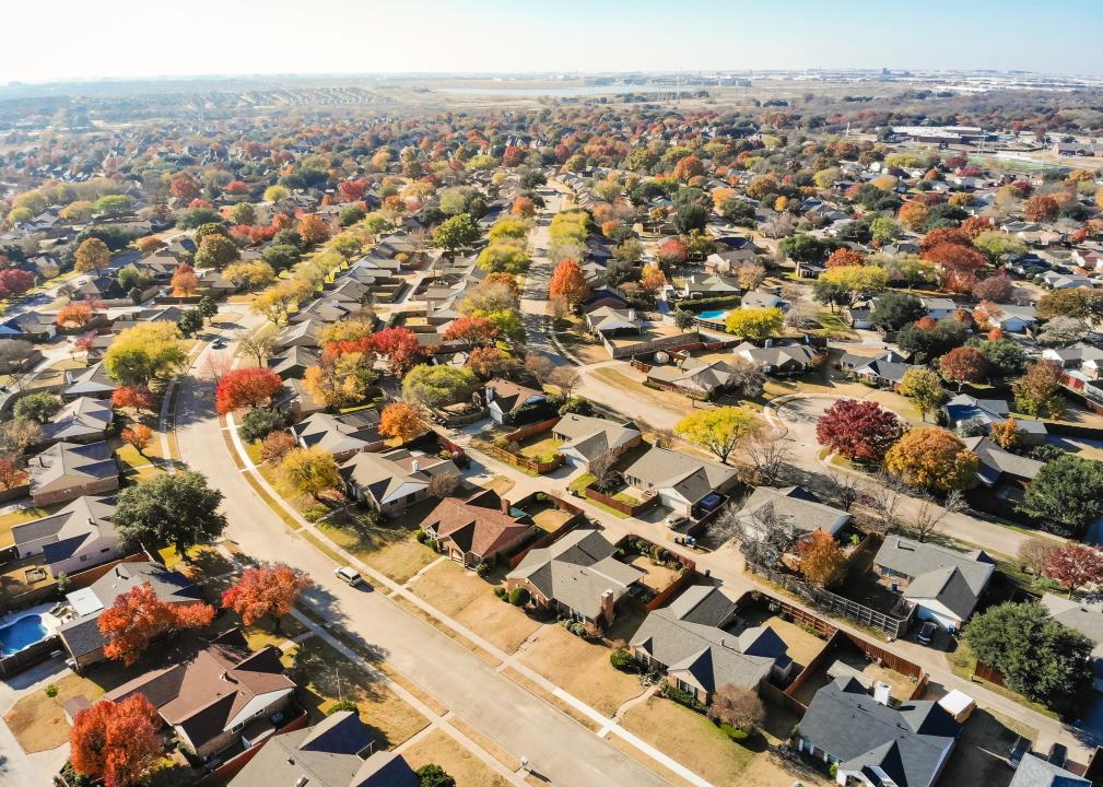 Aerial view of a neighborhood in Coppell.