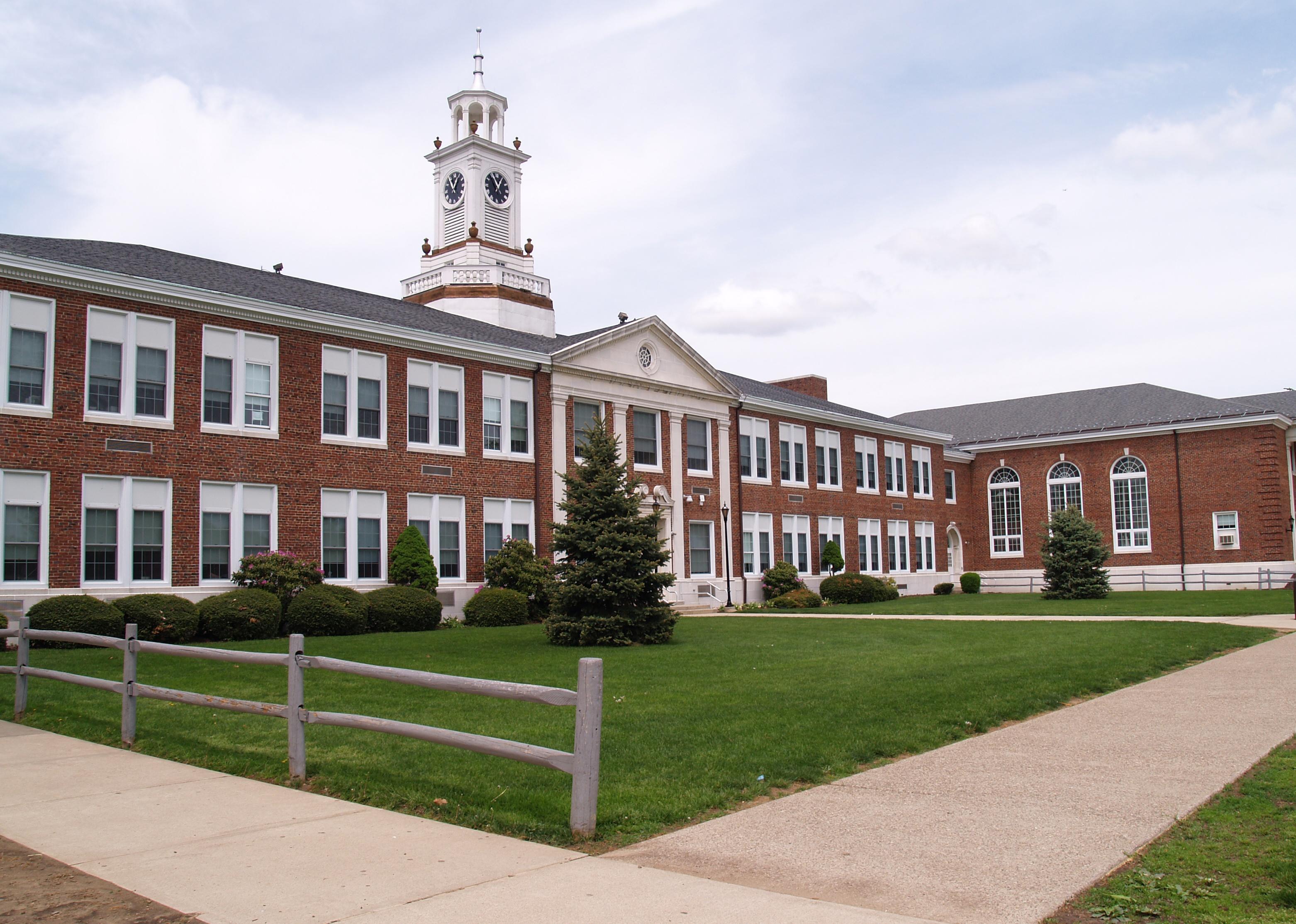 Exterior view of an old brick high school in Phillipsburg, New Jersey
