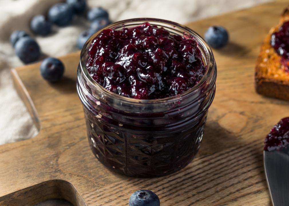 Homemade Blueberry Huckleberry Preserves on Toast.