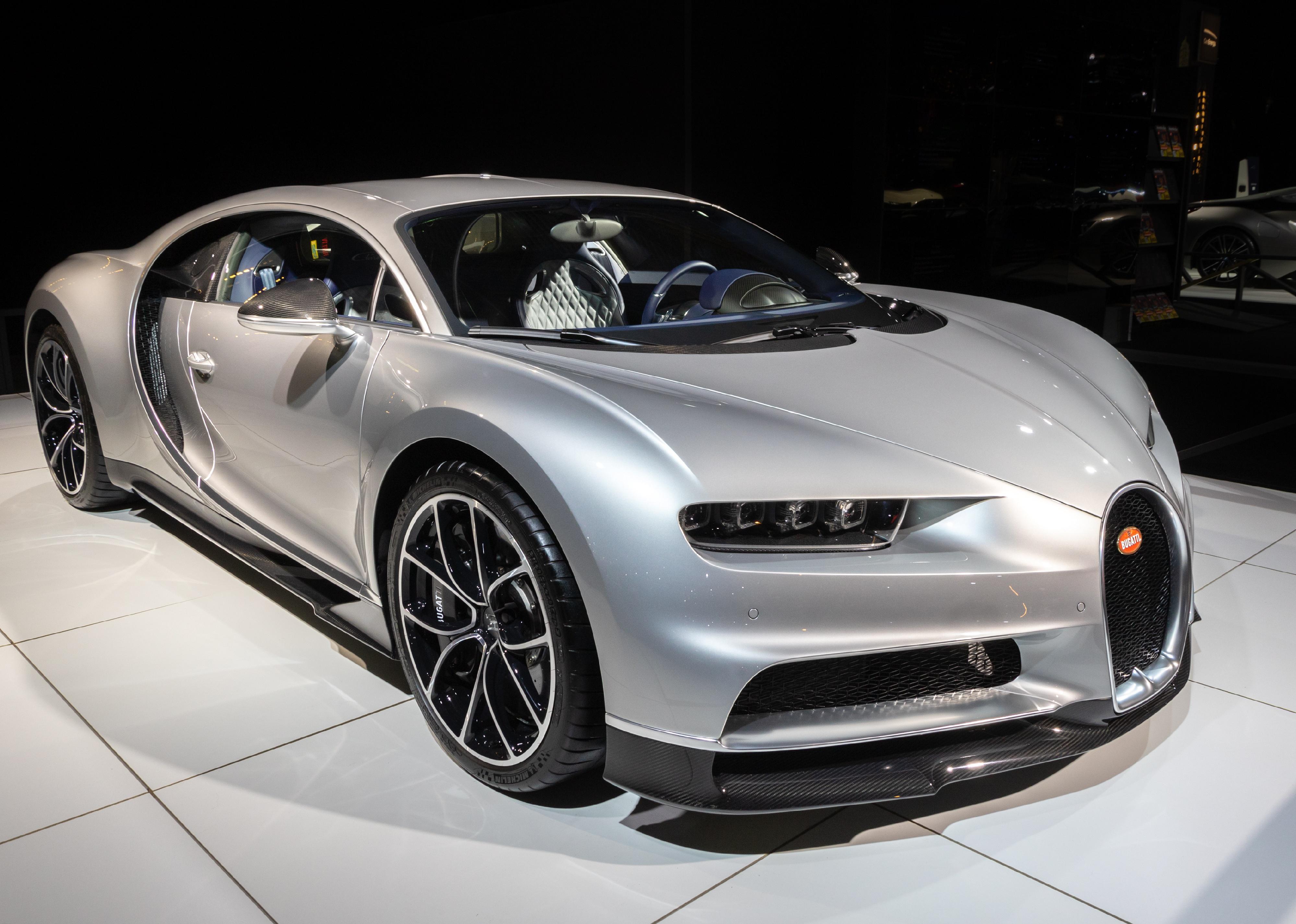 Bugatti Chiron sports car showcased at the 97th Brussels Motor Show 2019.