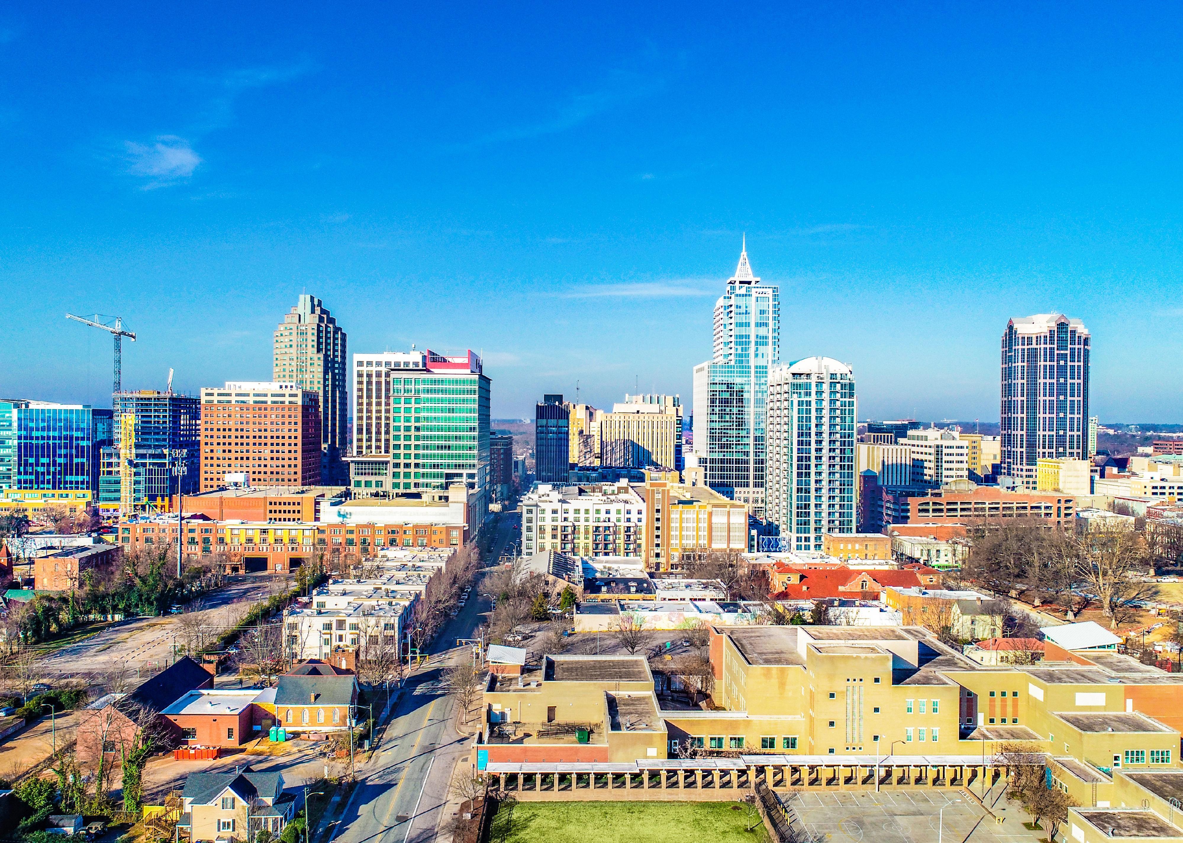 Aerial view of Raleigh, North Carolina. 