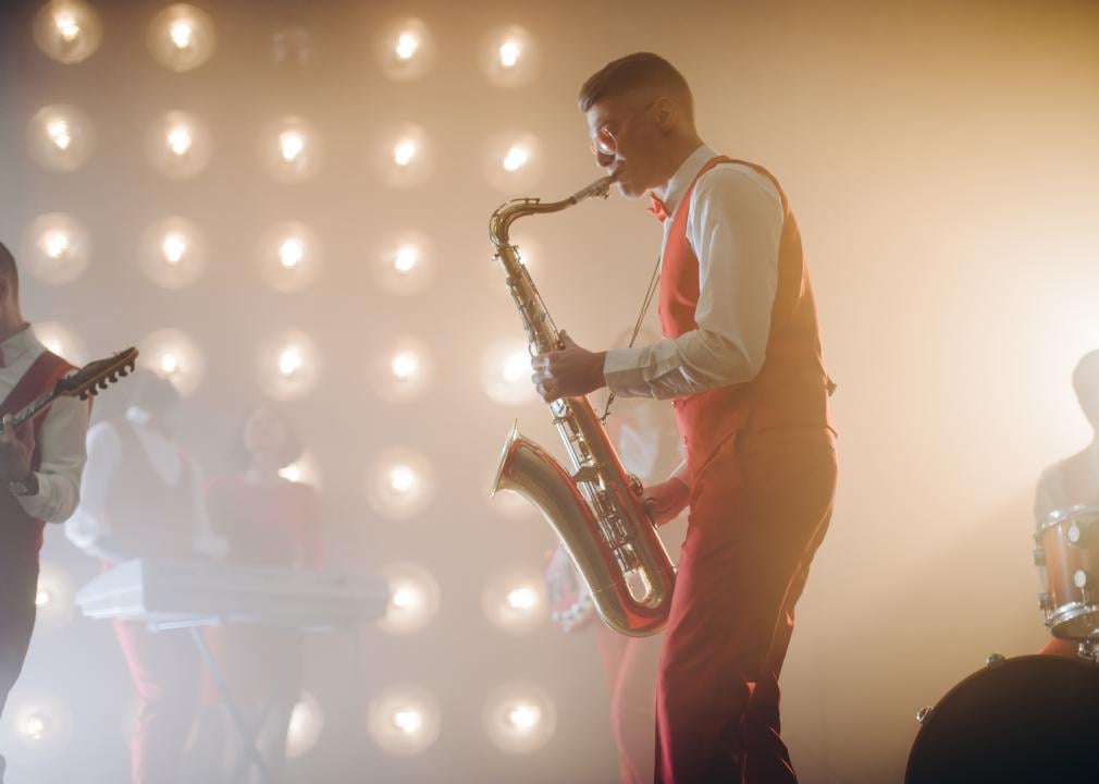 Side view of man with a sax