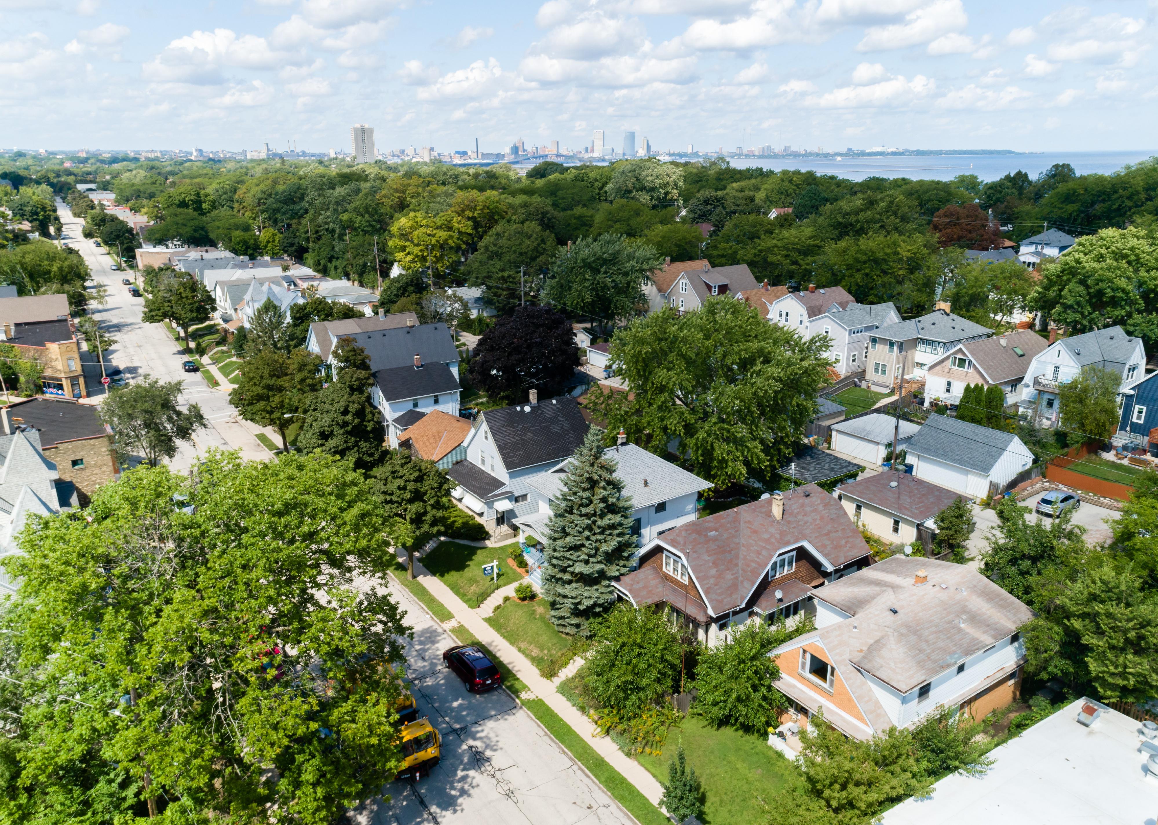 Aerial of a neighborhood in Bayview, Wisconsin.