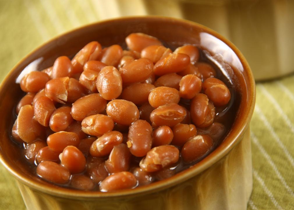 Baked maple syrup beans bowl.