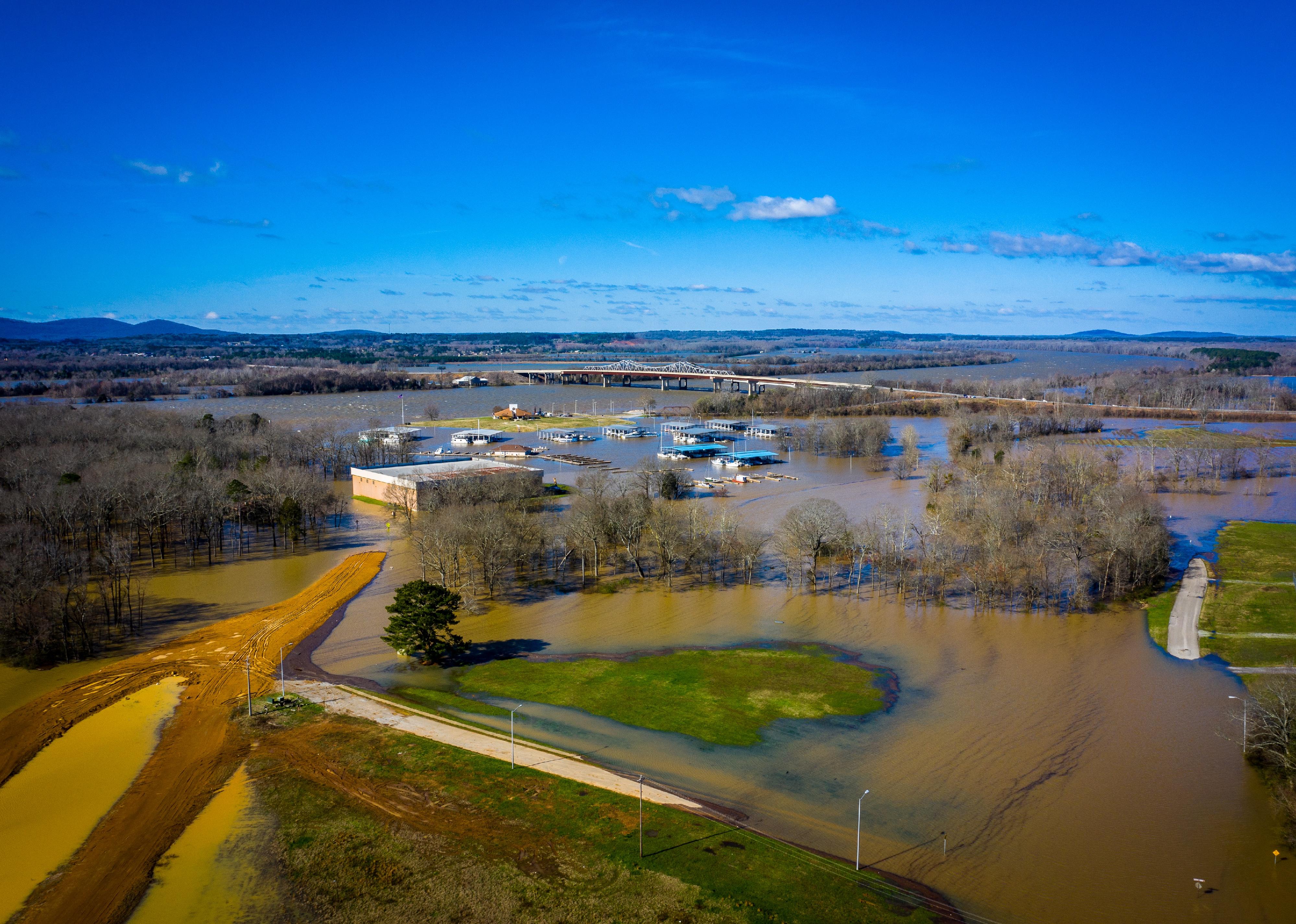 Flood waters from the Tennessee River in Huntsville, AL.