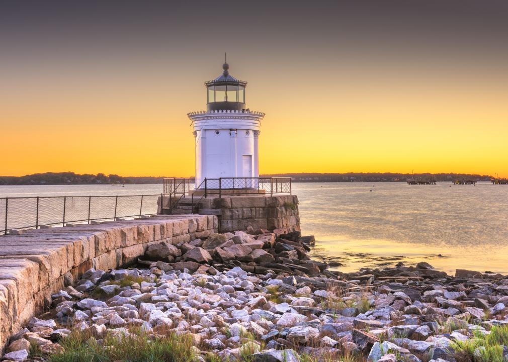 South Portland, Maine with the Portland Breakwater Light at dawn