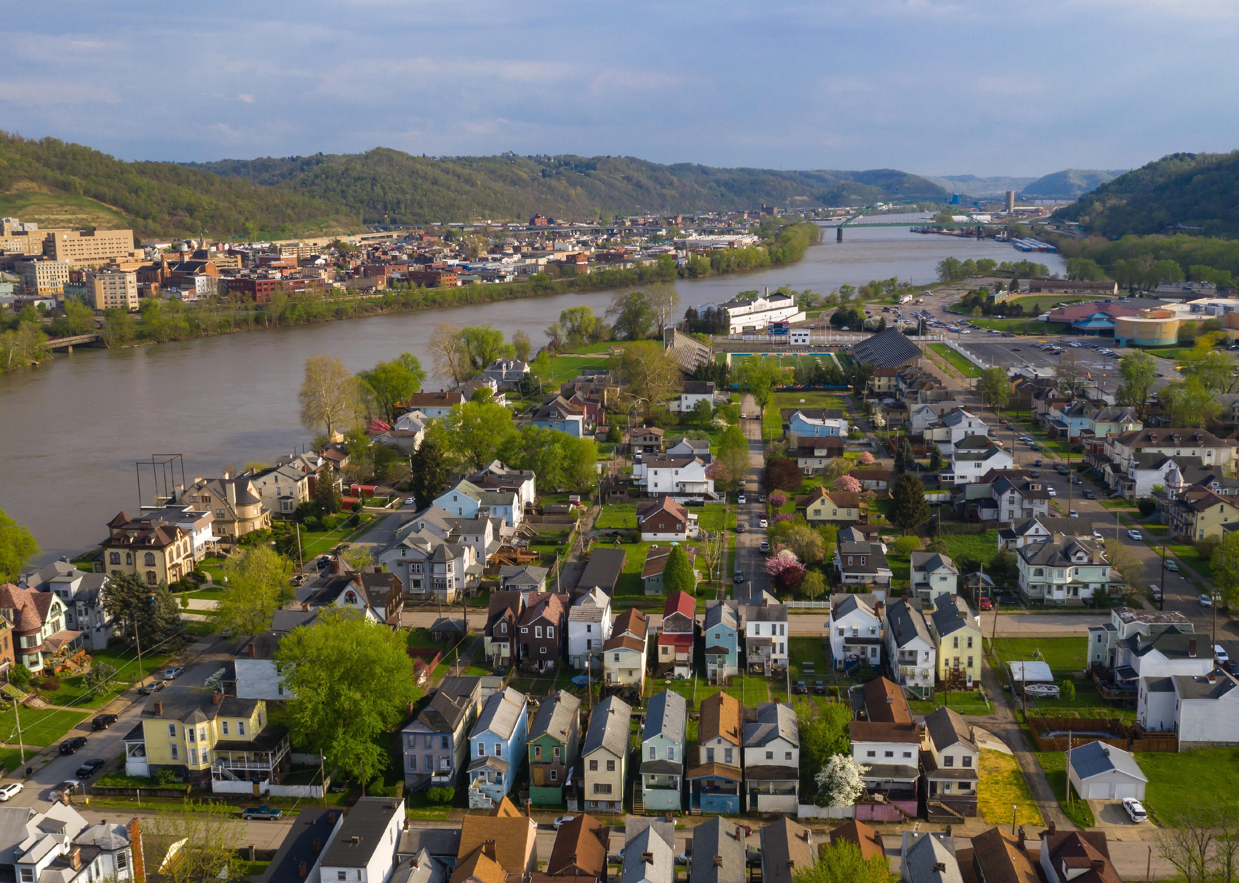 Structures dot the landscape of Wheeling Island in West Virgina.