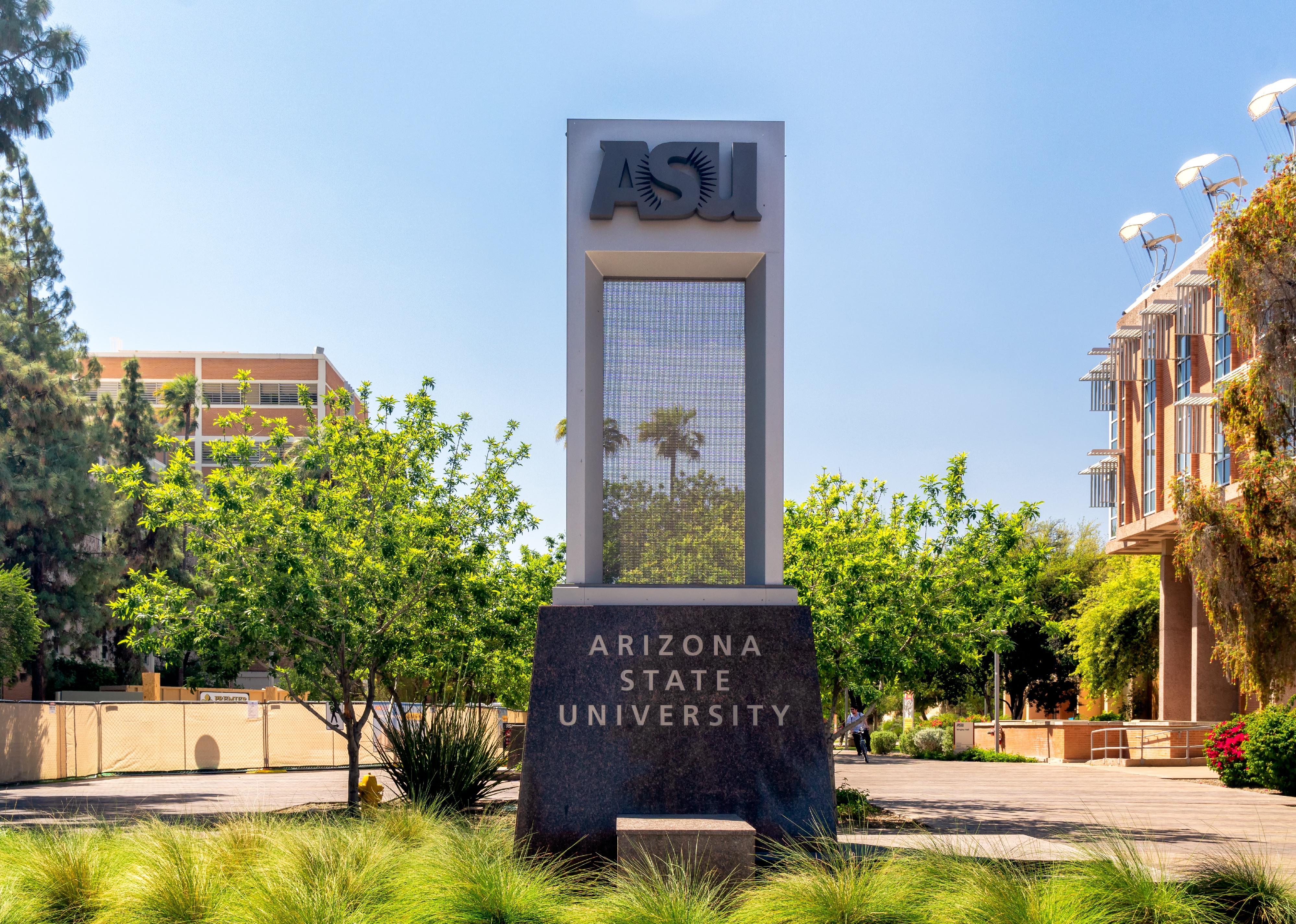Entrance sign to the campus of Arizona State University.