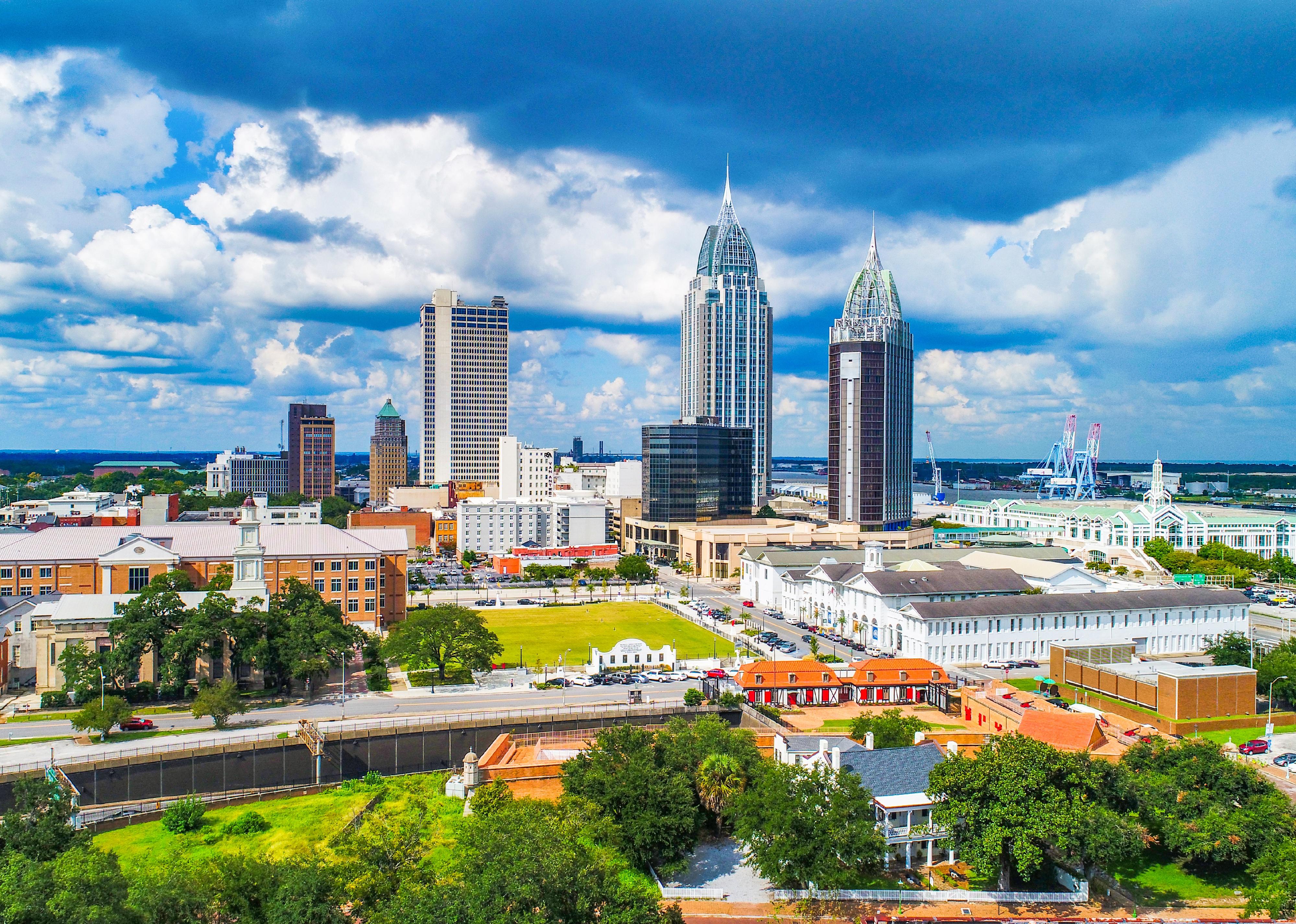 Aerial view of downtown Mobile, Alabama.