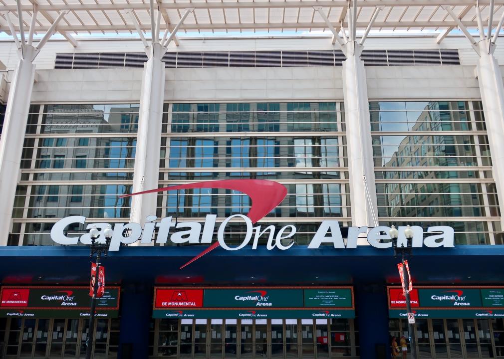 Capital One Arena sign at entrance to stadium