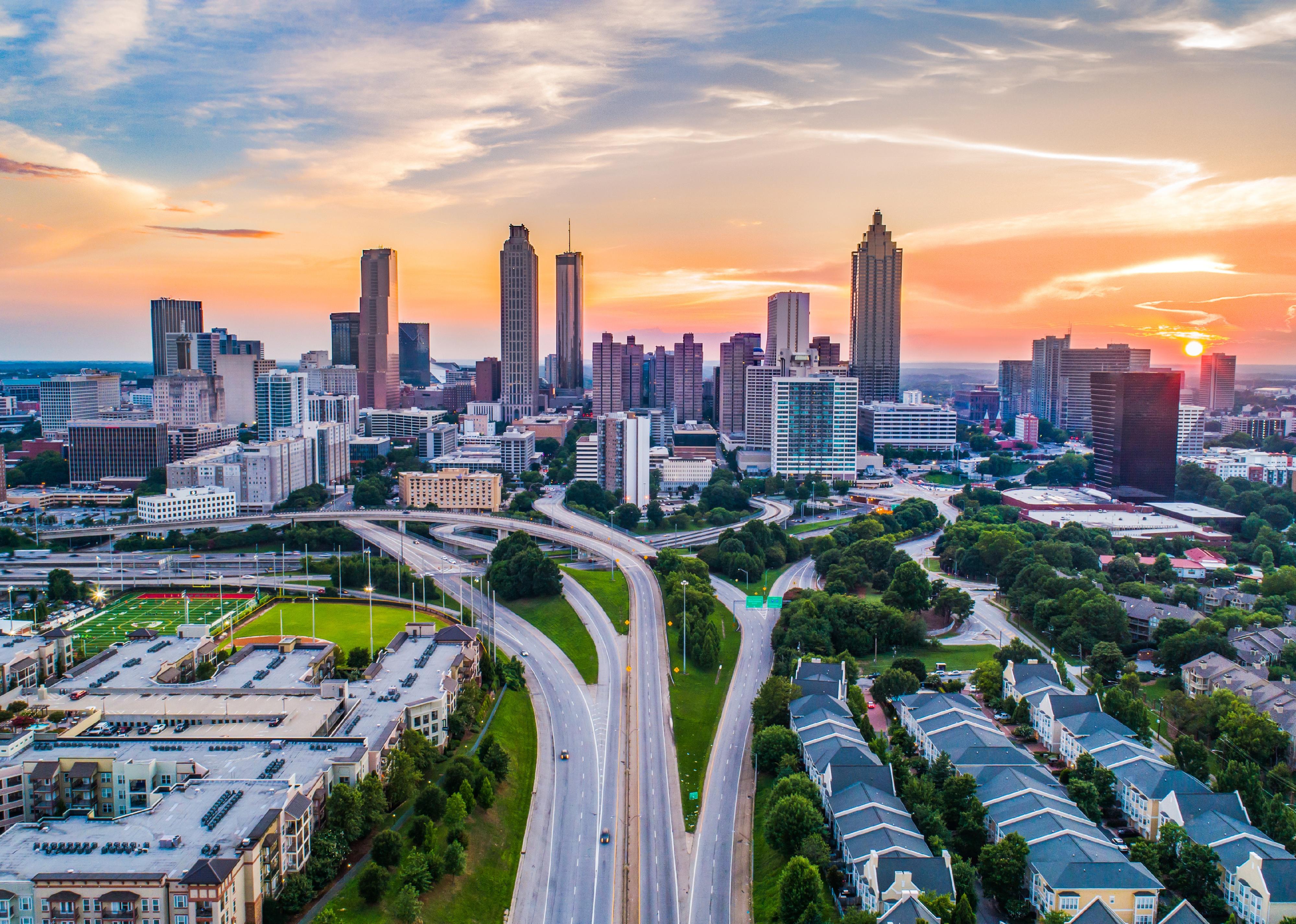 Atlanta Downtown Skyline Aerial Panorama.