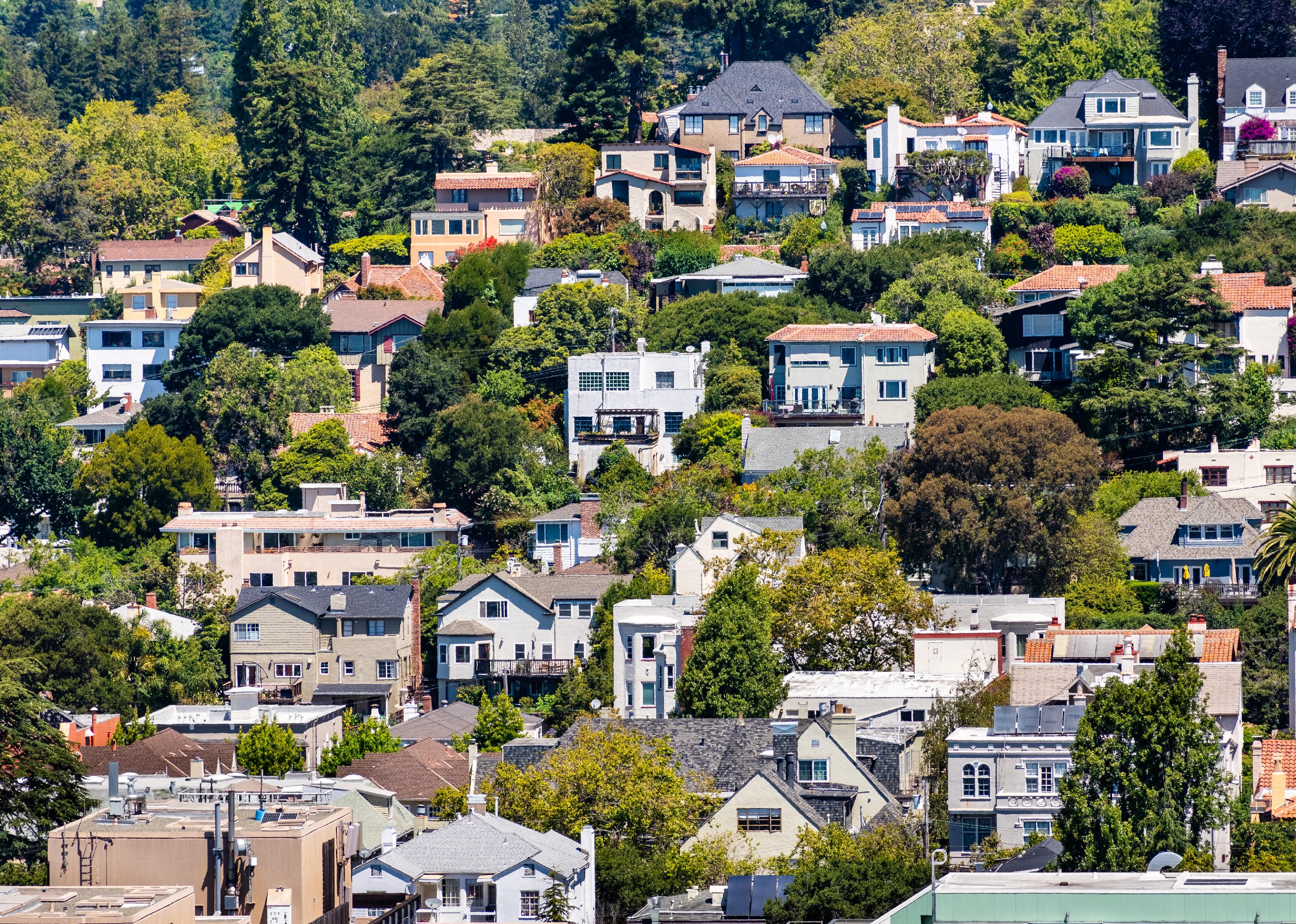 Aerial view of residential neighborhood Berkeley.