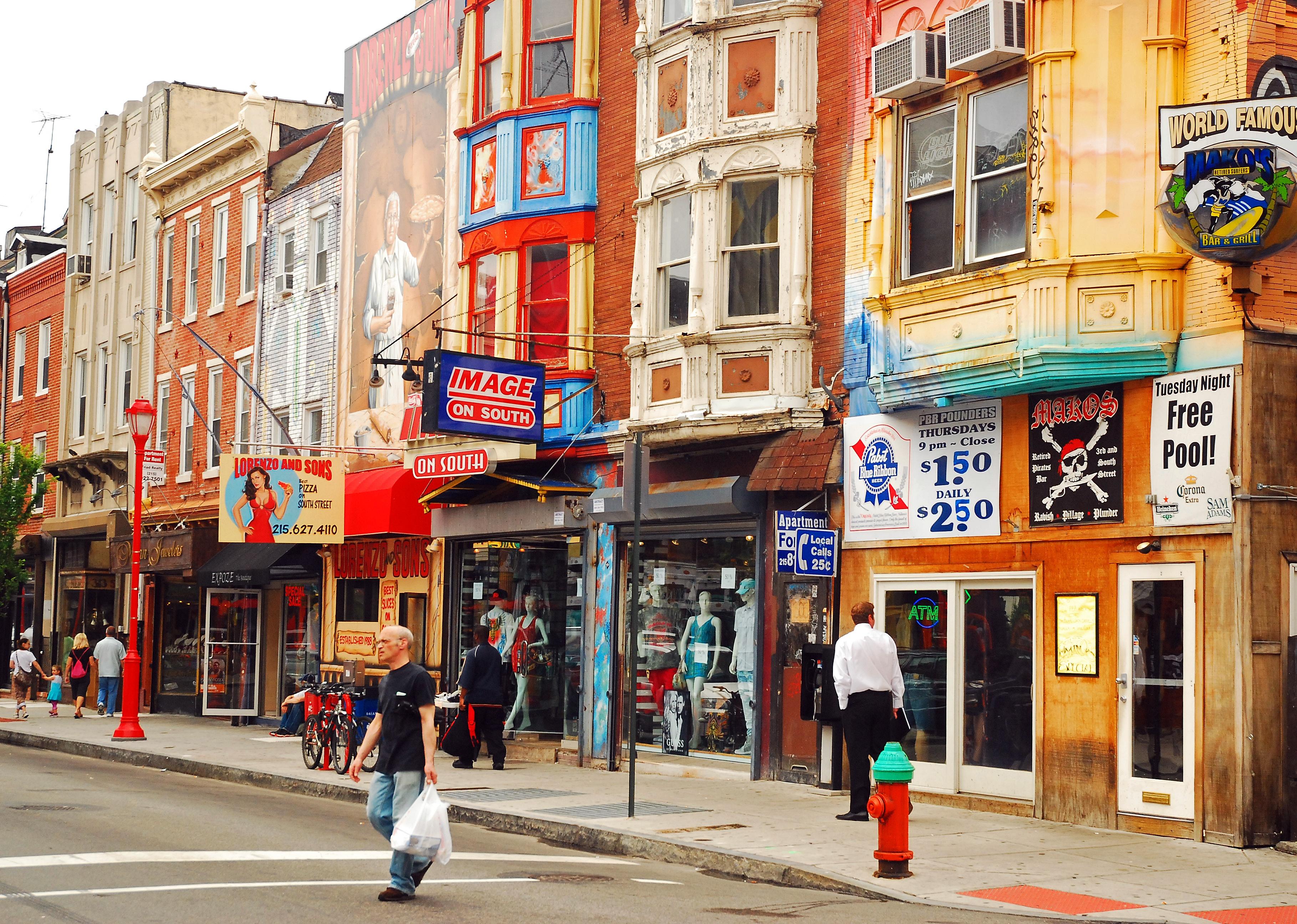 Philadelphia street with small businesses.