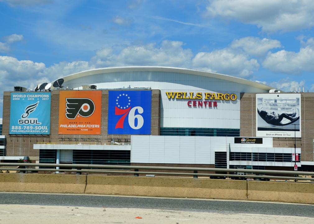 The view of Wells Fargo Center from Interstate 95 South
