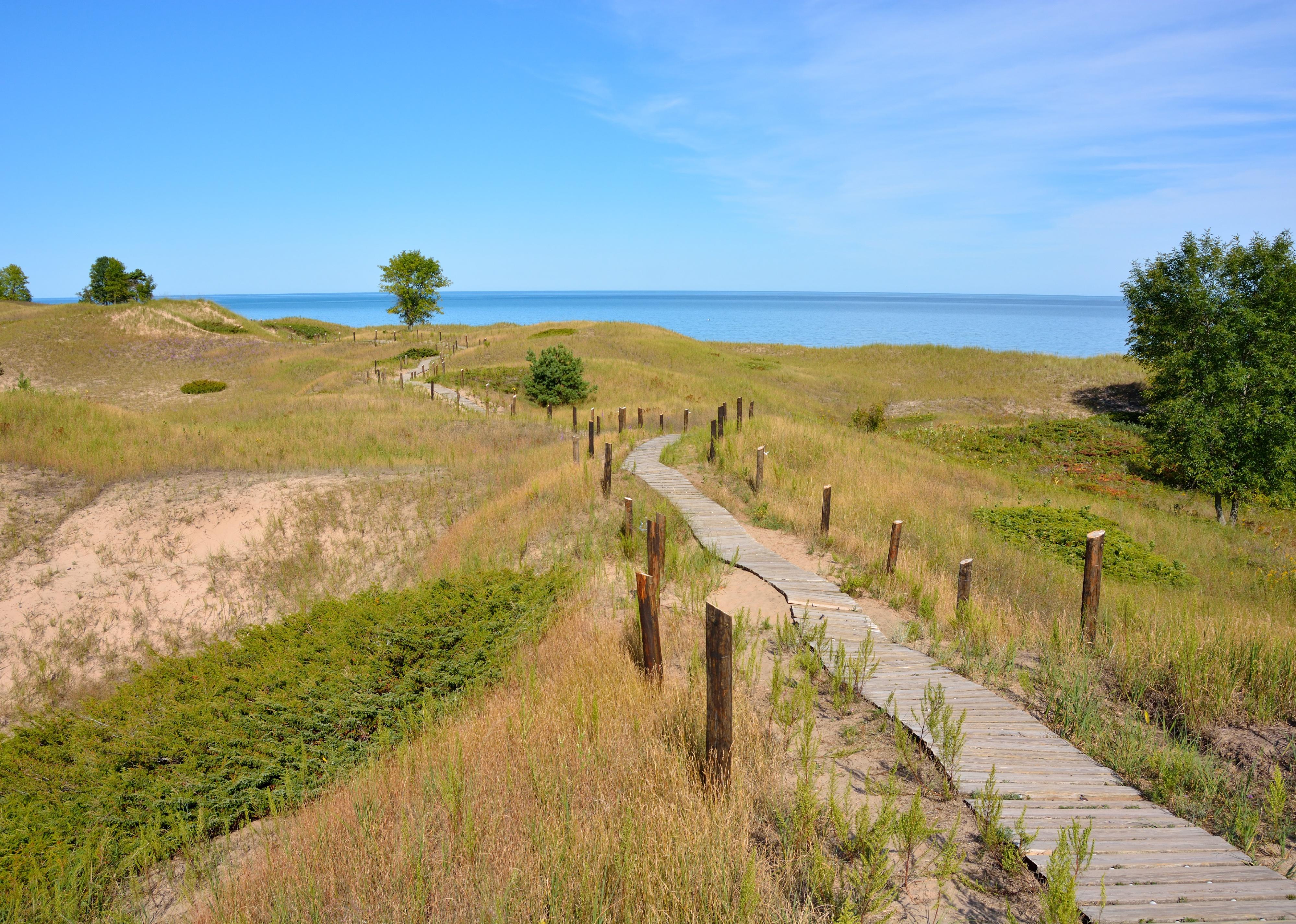 Beautiful walkway through the natural sand dunes along the Great Lake shores. 