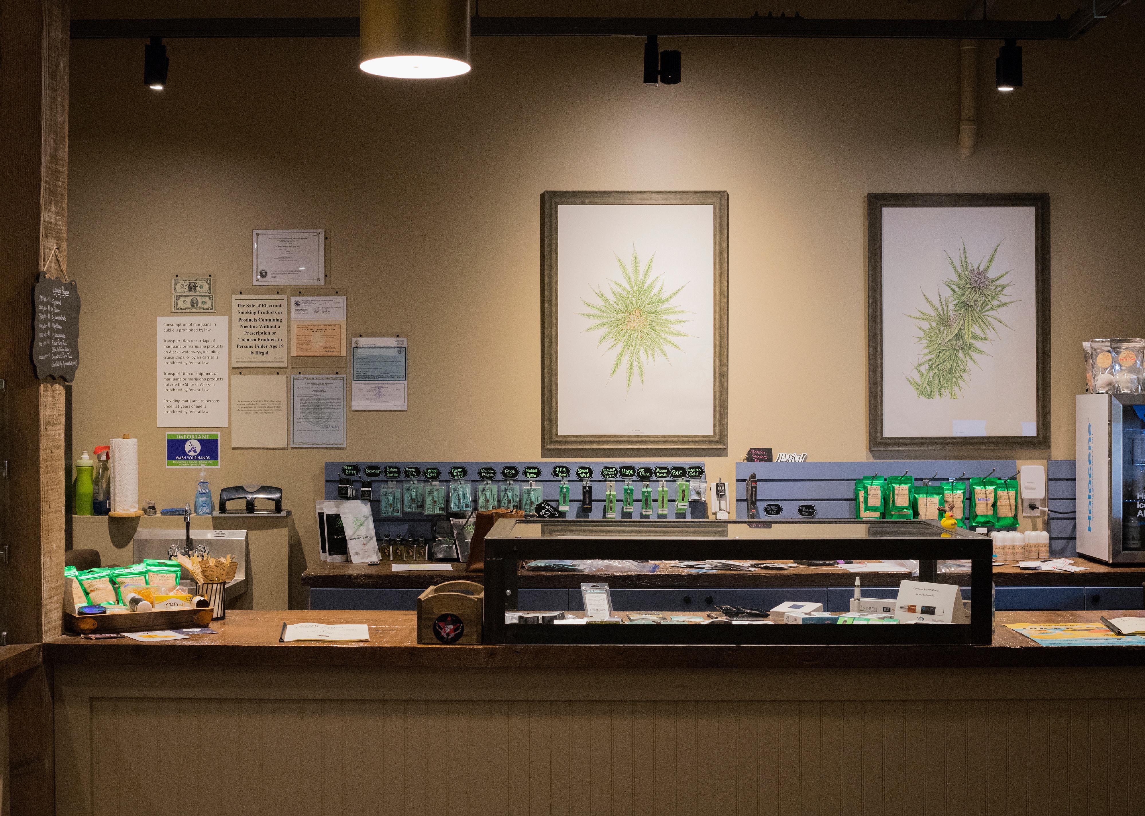 The interior of Tundra Herb Company, a dispensary in Anchorage.