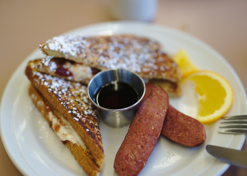 Breakfast plate with reindeer sausage.