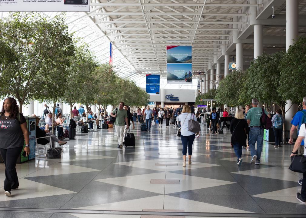 Busy travelers in the Charlotte Douglas International Airport.