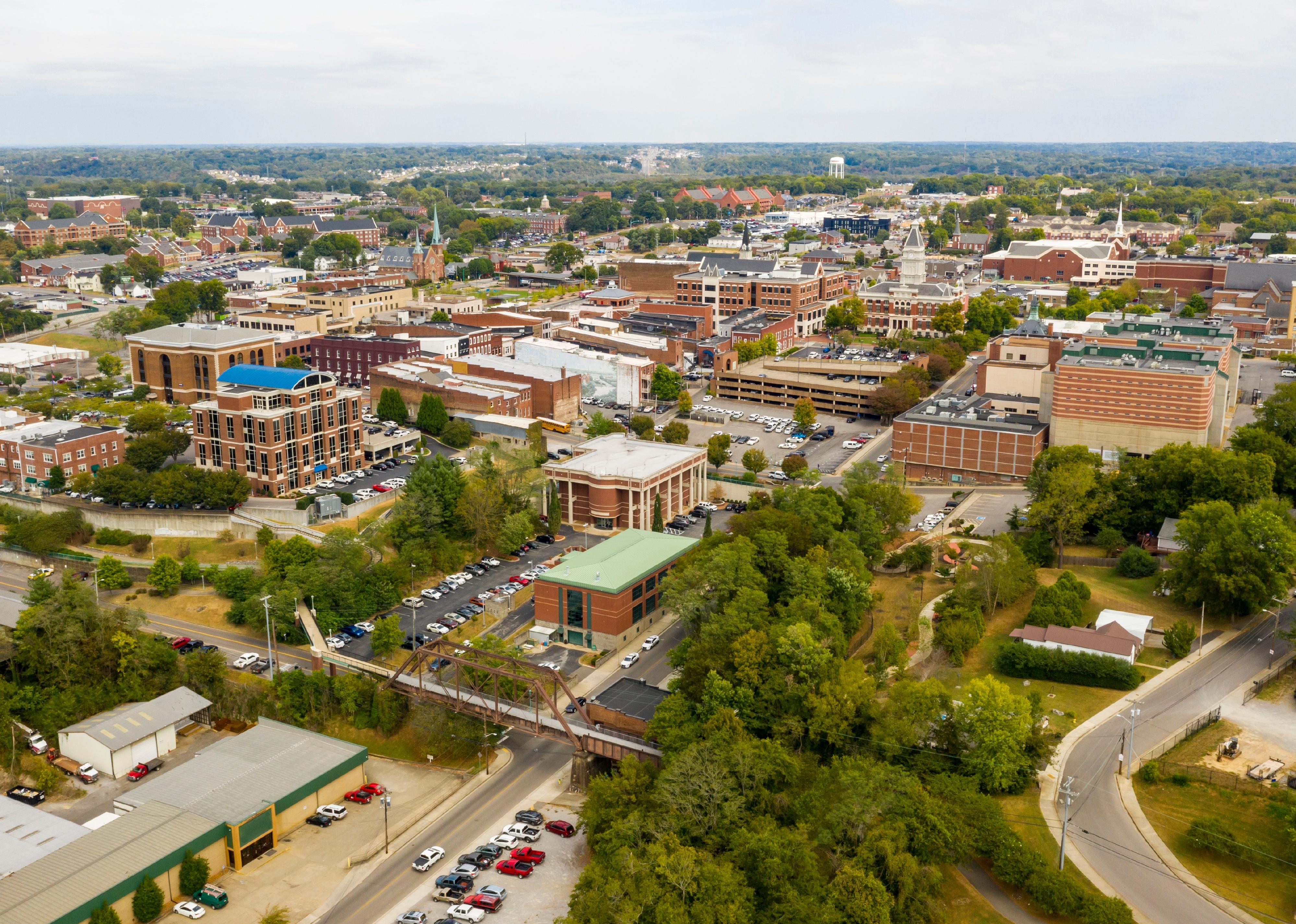 Aerial view of Clarksville, Tennessee.