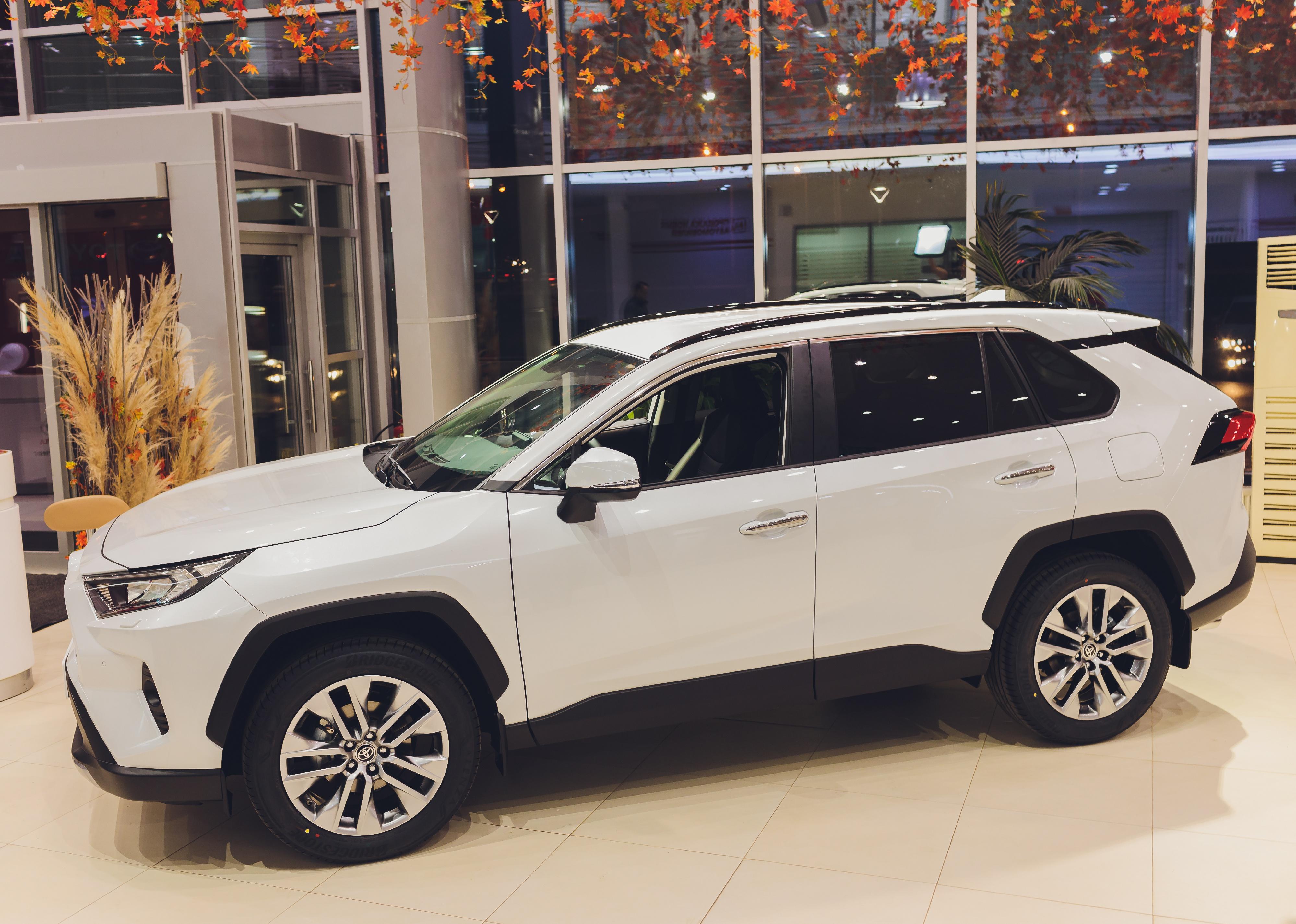 A Toyota RAV 4 Hybrid on display.