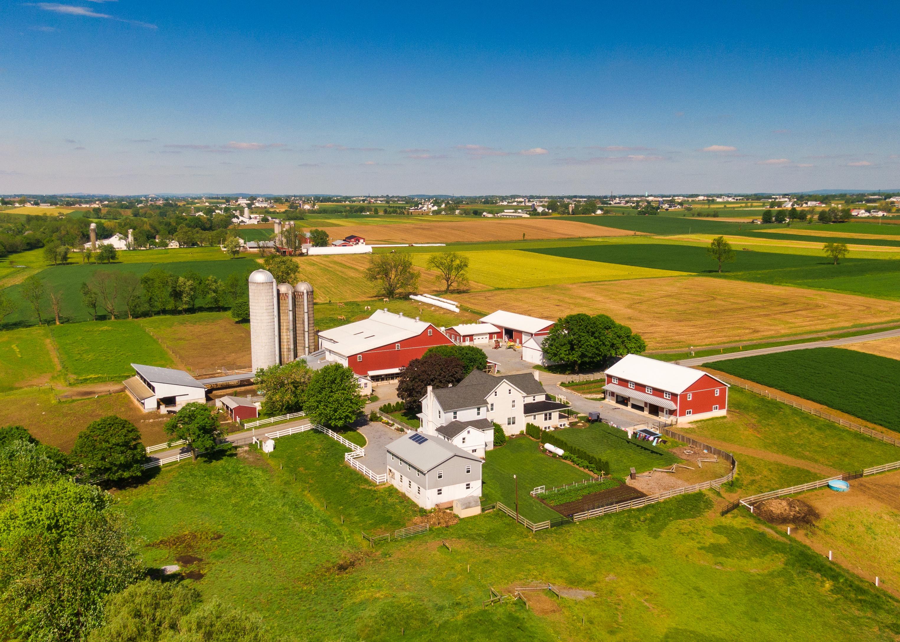 Scenic and colorful ranch with fields and pastures.