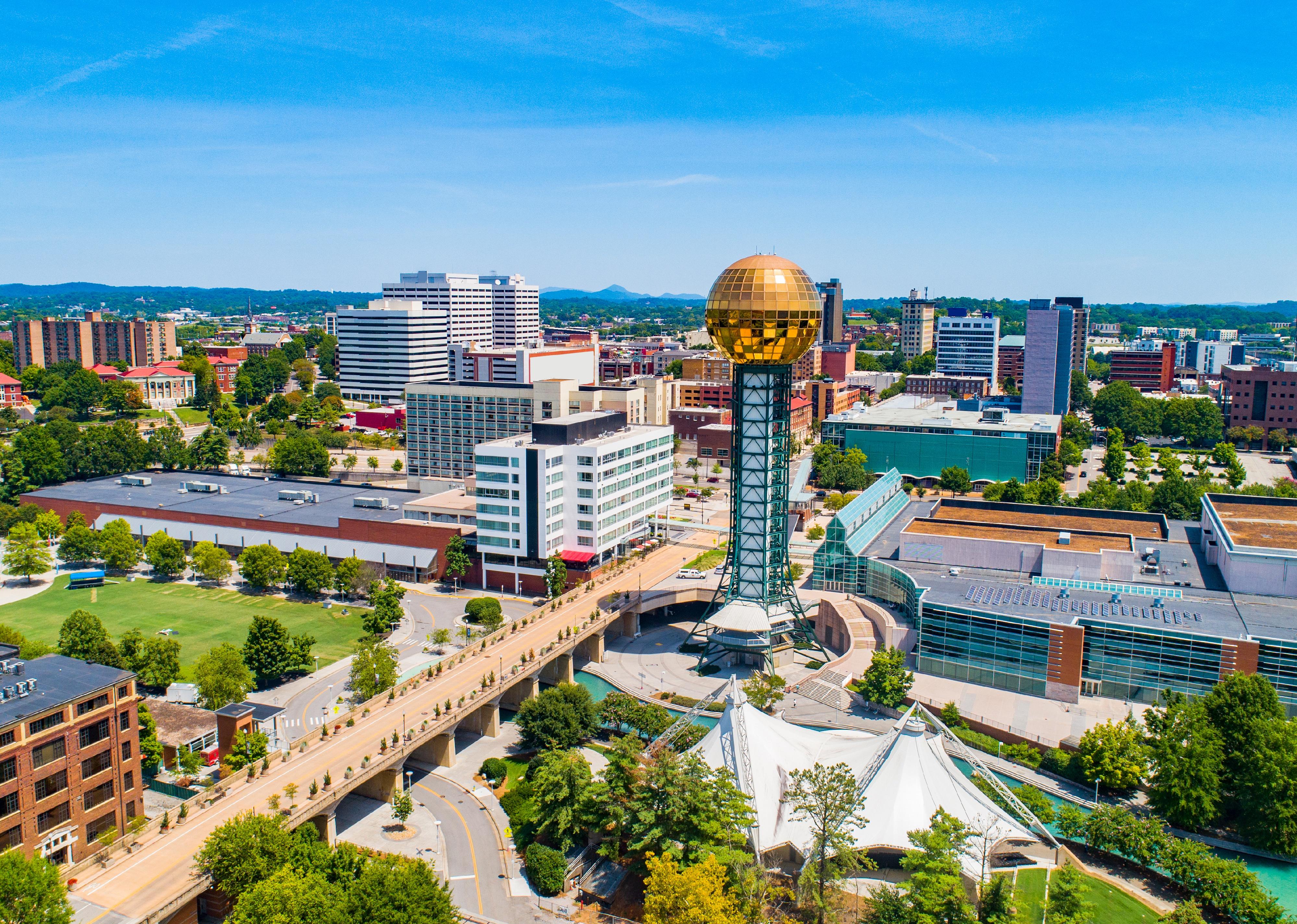 Downtown Knoxville aerial view of skyline.
