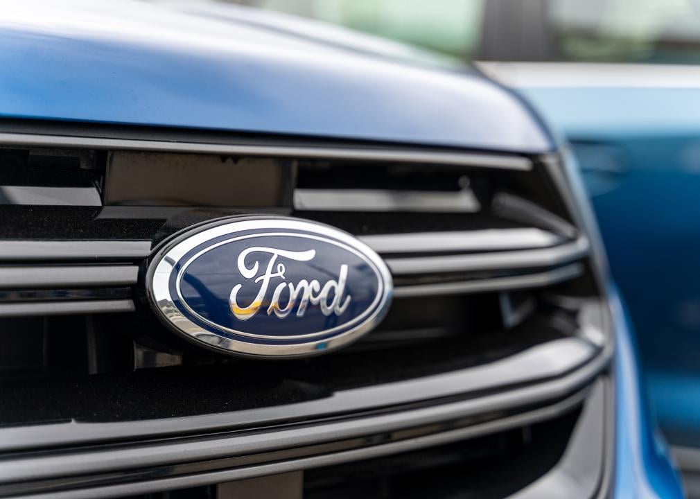 Ford logo on front of a car.