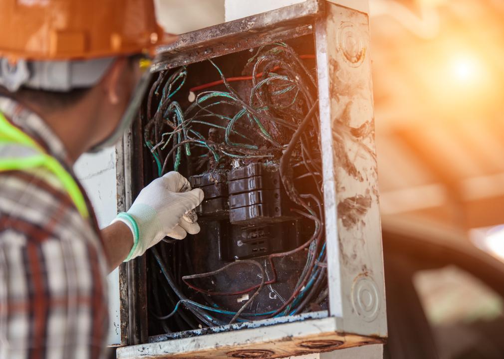 Technician investigating cause of a fire