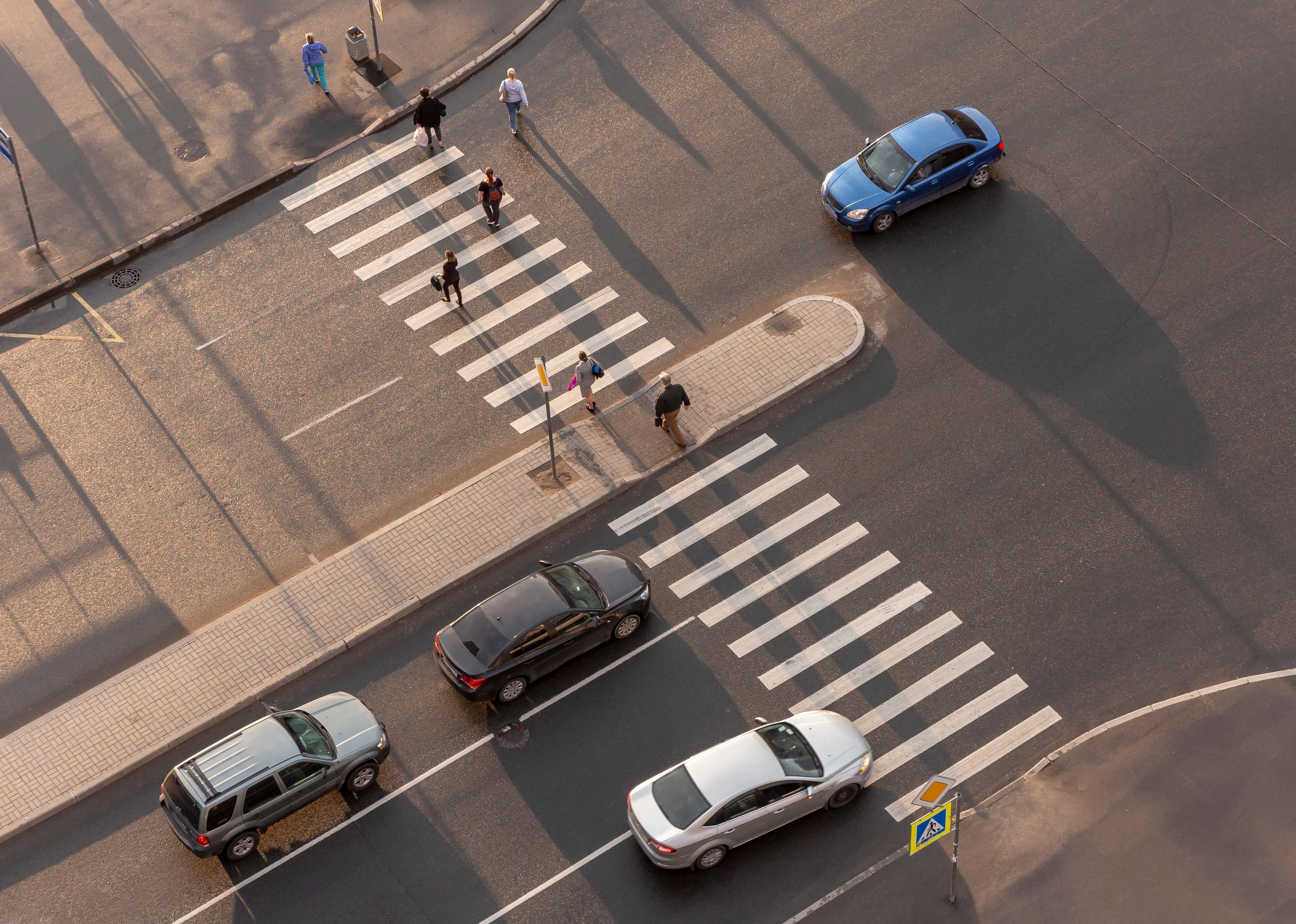 Aerial view of a pedestrian crossing