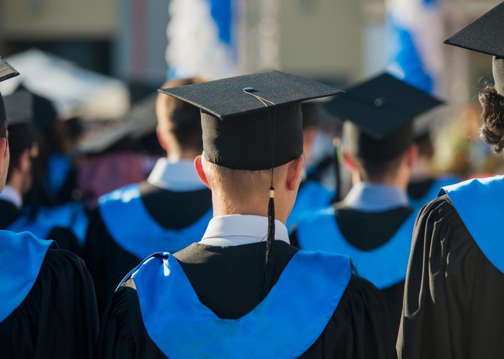 Crowd of graduate students from behind.