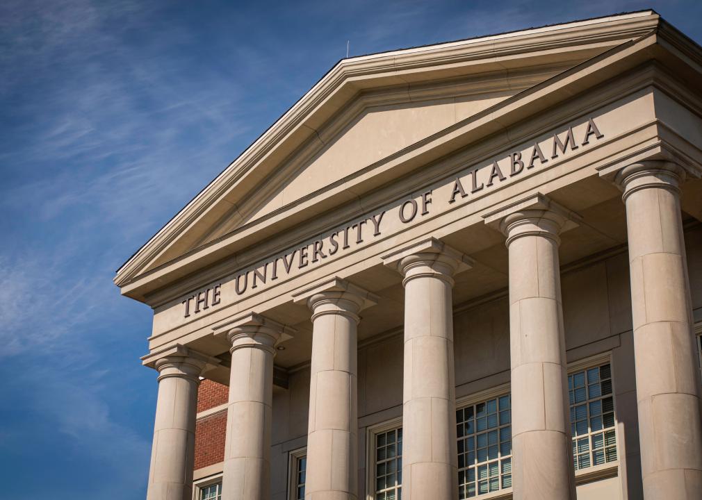 A historic University of Alabama building with large columns.