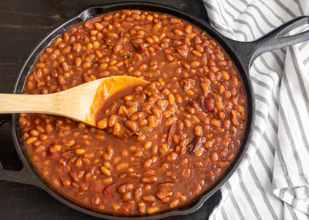 Baked Beans in a Cast Iron Skillet.