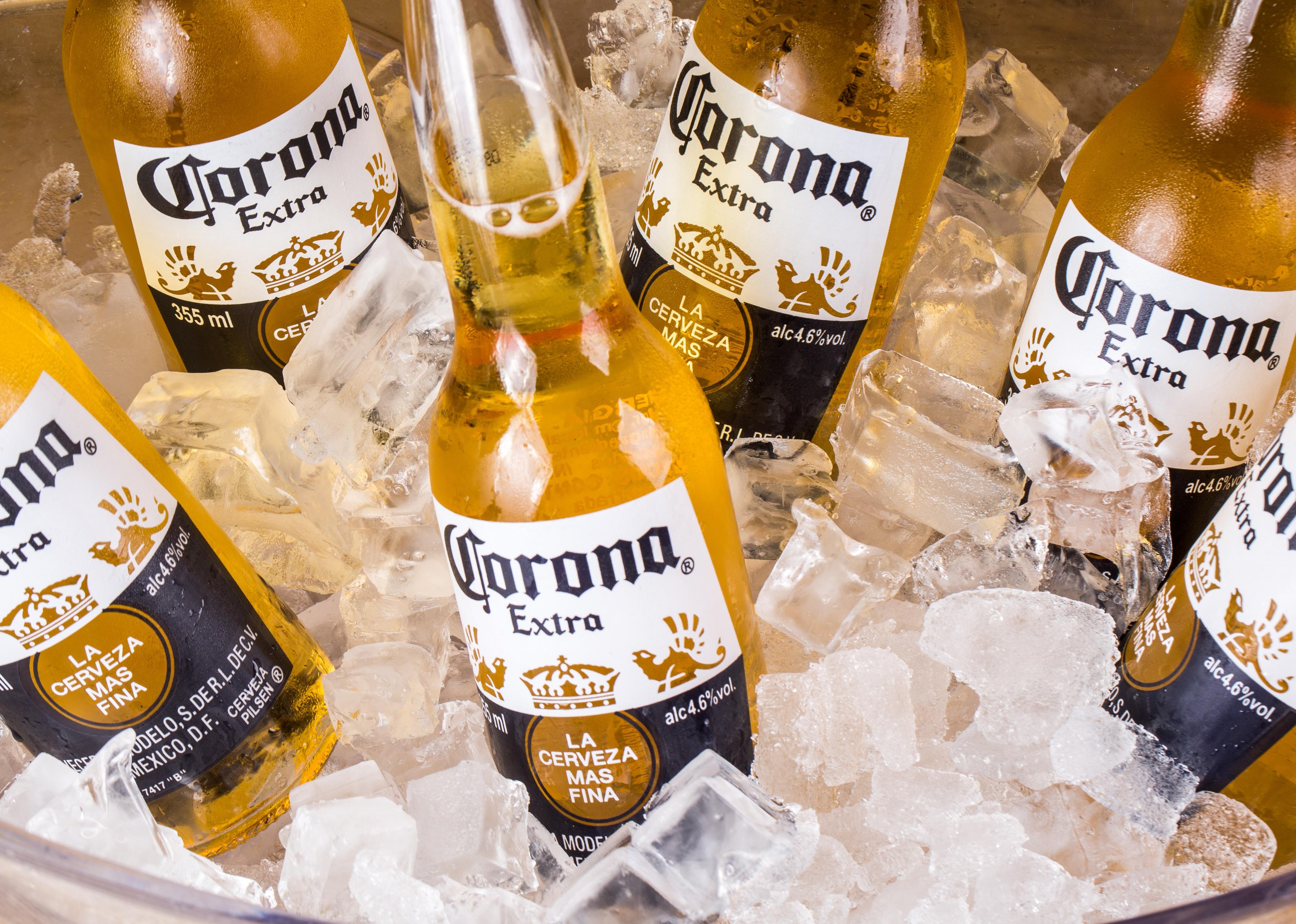 Bottles of Corona beers on ice