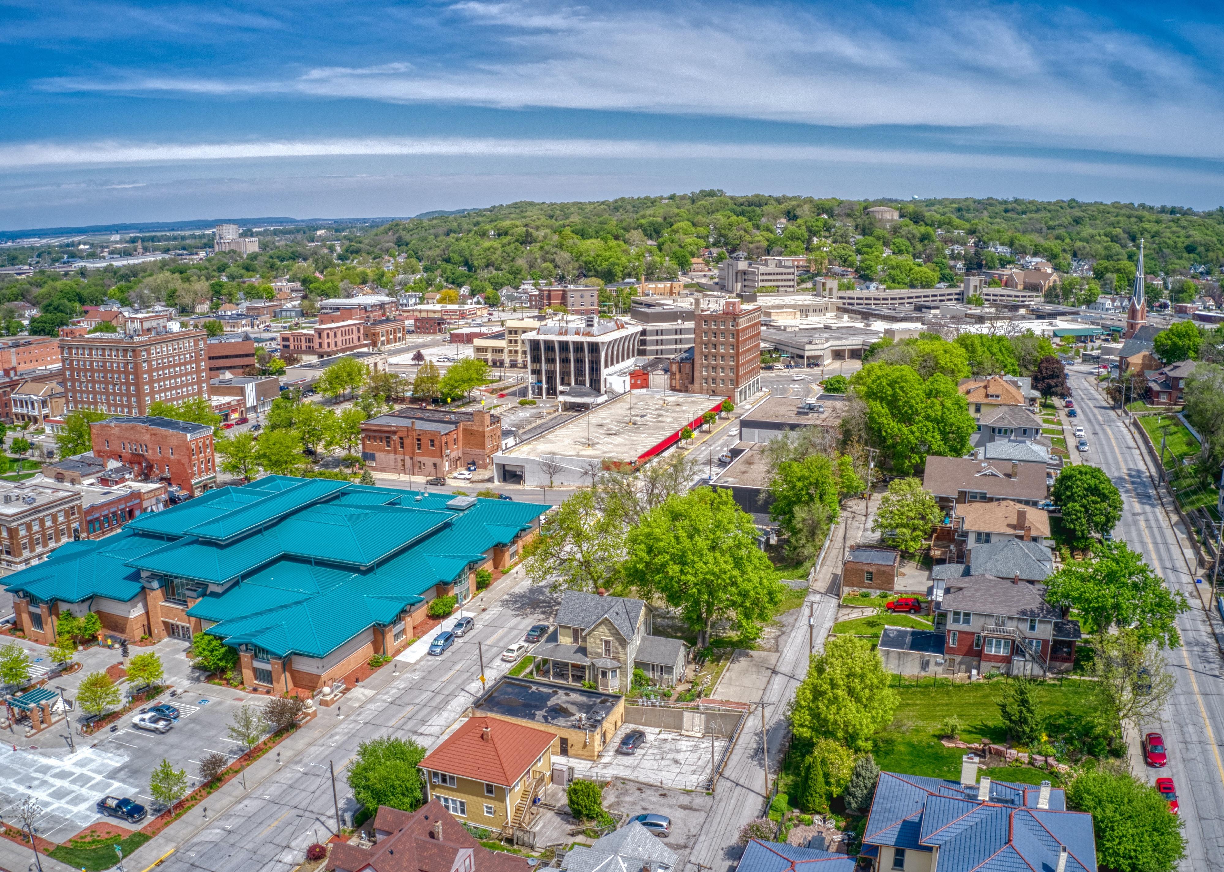 Aerial view of downtown Council Bluffs.