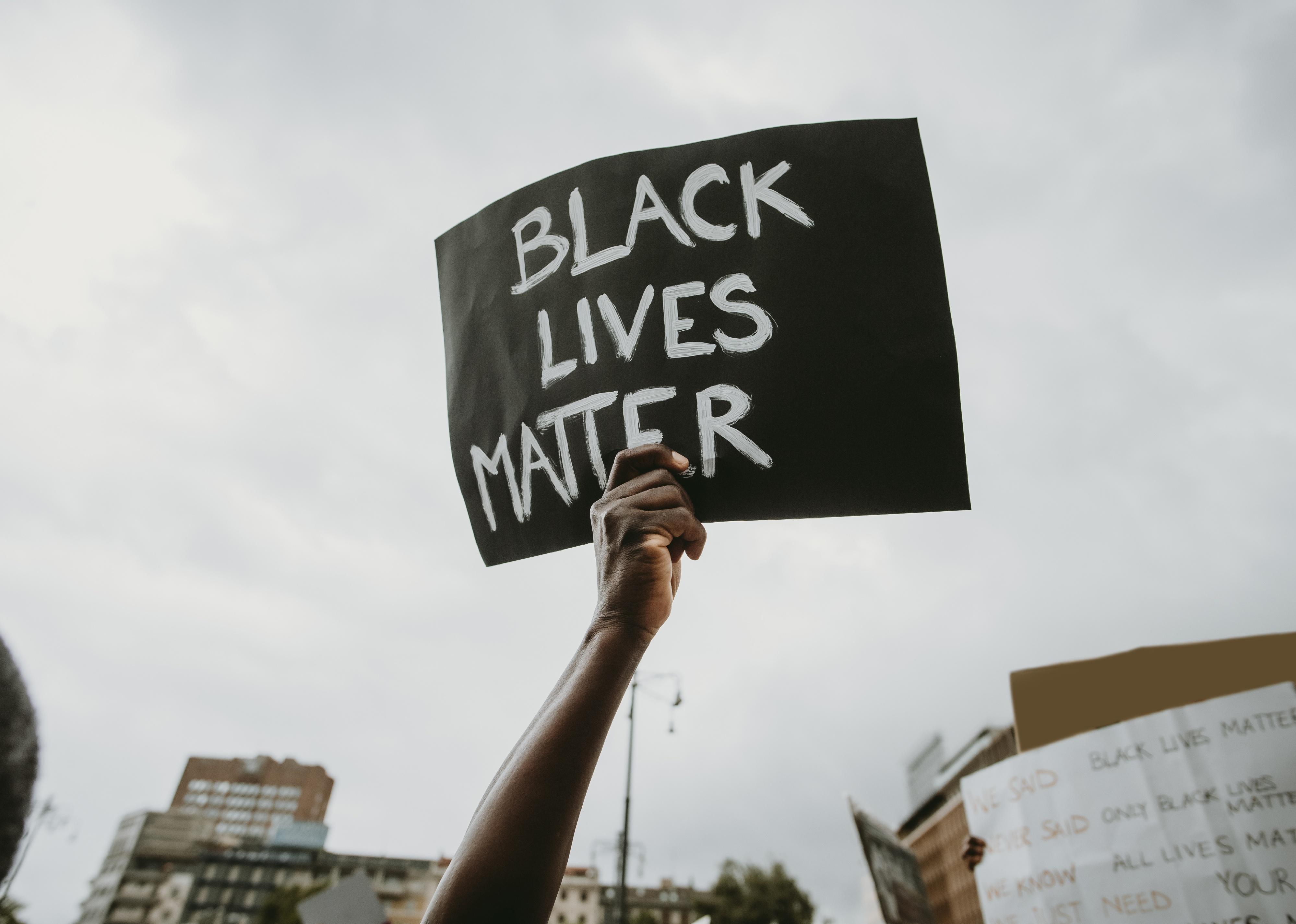 Black lives matter movement protest sign.