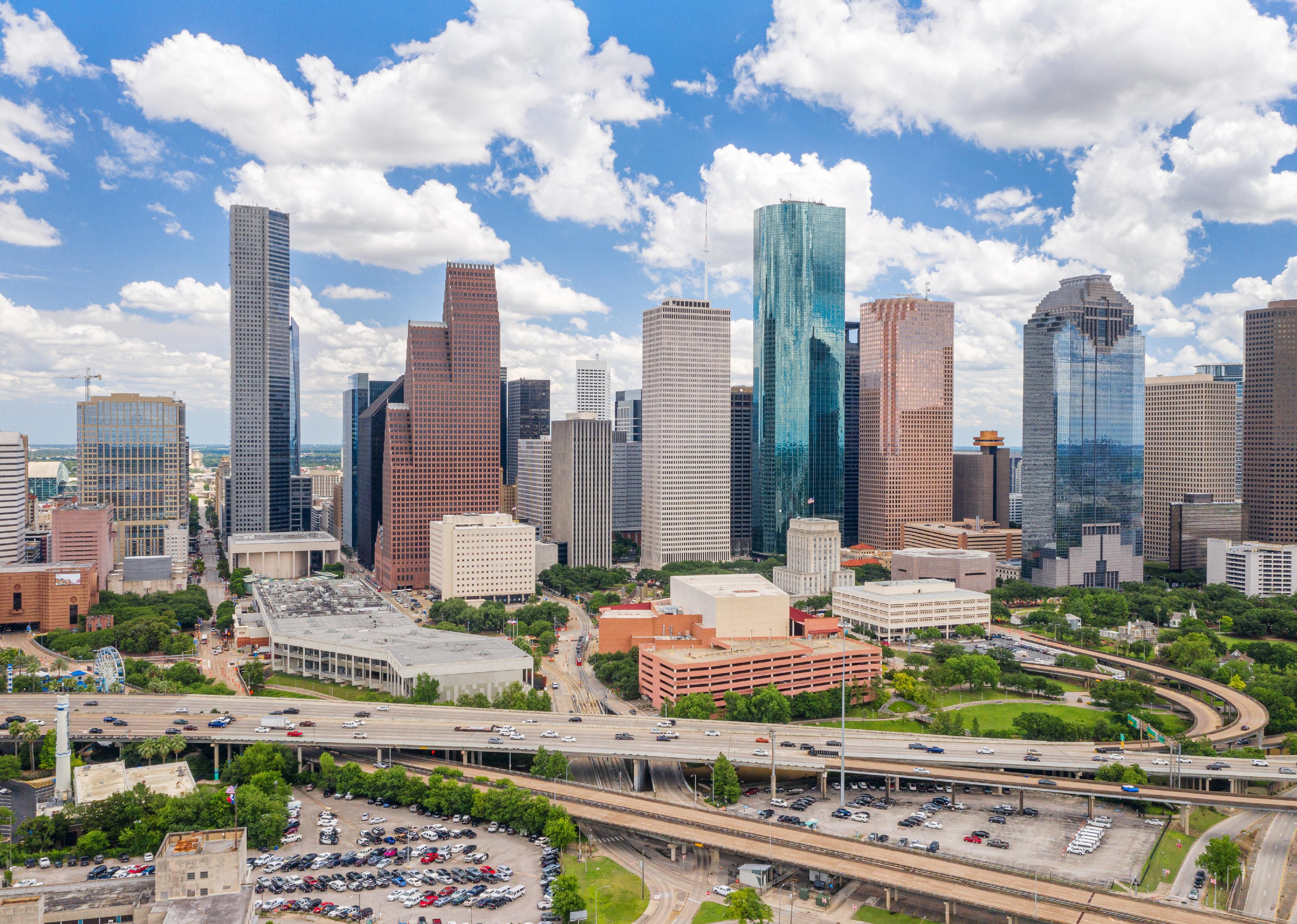 Sky drone view of downtown Houston.